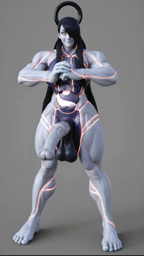 black hair, futa only, futanari, glowing eyes, hair over one eye, hdregrets, horse penis, horsecock, horsecock futa, horsecock on humanoid, large penis, large testicles, long hair, muscular, muscular futa, sagging balls, seth (doll unit 0), seth (street fighter), street fighter, street fighter v, yellow eyes