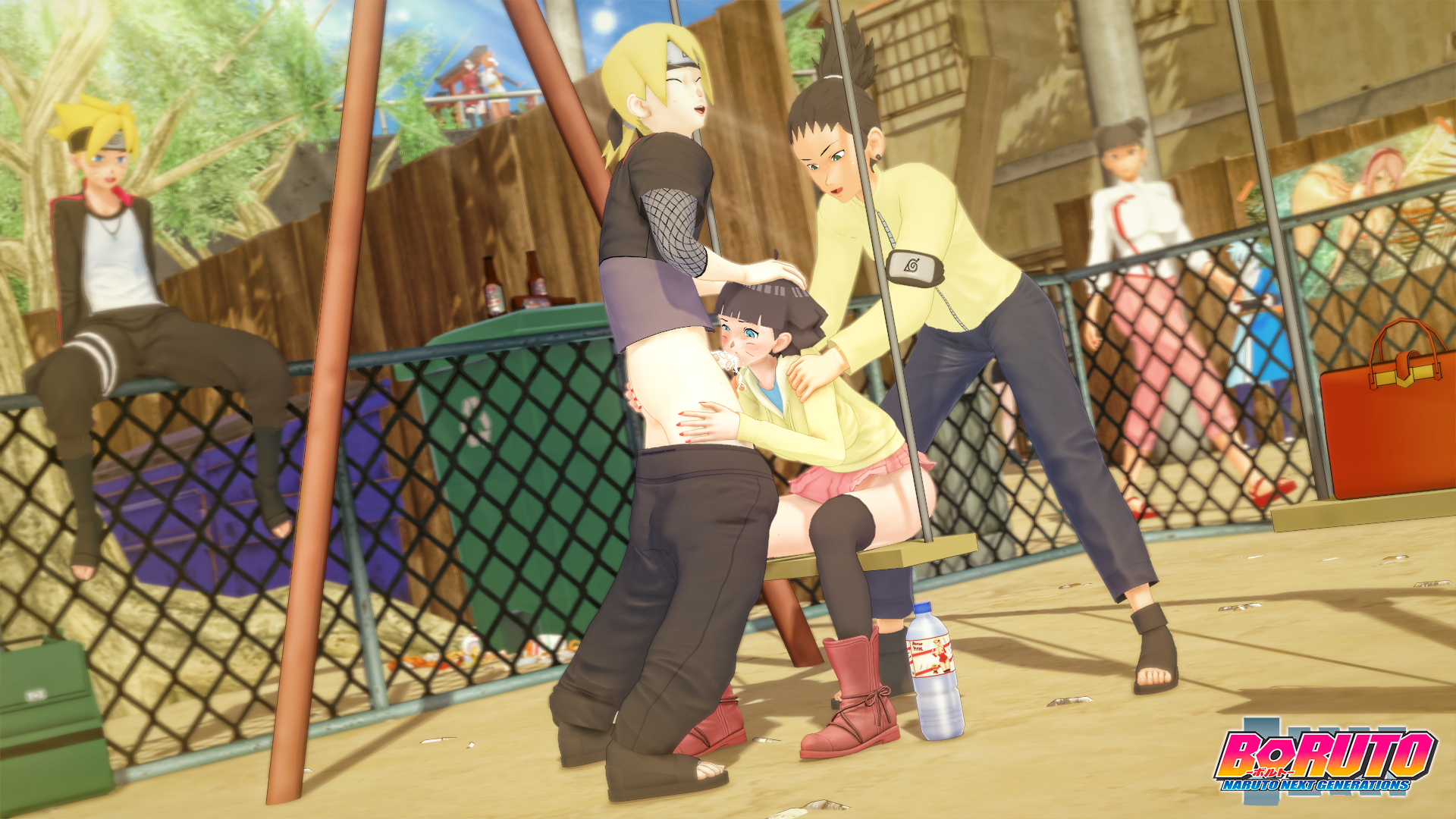 3d, akimichi chouchou, assisted fellatio, assisted sex, bare thighs, black socks, blonde hair, blowjob, blue eyes, blue hair, boots, boruto uzumaki, boruto: naruto next generations, climax, clothed, clothed sex, clothing, cum, cum in mouth, cum inside, cumshot, cumshot in mouth, danp3d, ejaculation, facial markings, fellatio, female, fishnet, fishnet armwear, fishnets, footwear, forehead protector, hand on ass, hand on head, haruno sakura, headband, hi res, high resolution, highres, hoodie, konohagakure symbol, legwear, male, male/female, mitsuki (naruto), multiple boys, multiple girls, nail polish, nara shikadai, naruto, naruto (series), no panties, one eye closed, open toe shoes, oral, orgy, outdoor sex, outdoors, outside, painted nails, pants, pants down, park, ponytail, public sex, red nail polish, red nails, sakura haruno, sarada uchiha, sex, shonen jump, short ponytail, shounen jump, shueisha, sitting, skirt, socks, socks and boots, stockings, straight, swing, swing set, tenten, thigh socks, thighhighs, tied hair, uzumaki boruto, uzumaki himawari, very high resolution, voyeur, voyeurism, weekly shonen jump, weekly shounen jump, whisker markings, whiskers, yamanaka inojin, yellow hair