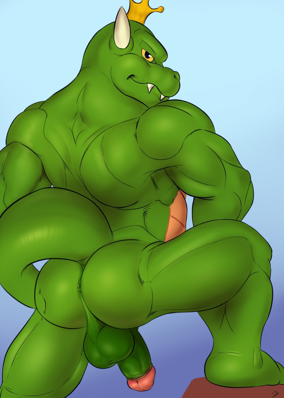 1boy anthro anus ass backsack balls ballsack barefoot bowser crown fangs foreskin foreskin_folds green_skin headgear horns humanoid_penis intact king_koopa looking_back male male_only mario_(series) masculine mature_male muscles muscular_male nintendo nude_male penis perineum raised_tail rear_view reptile retracted_foreskin scalie scrotum semi-erect seyrmo shell-less signature smooth_penis solo step_pose tail testicles the_super_mario_bros._super_show! toony uncut video_games yellow_countershading yellow_eyes