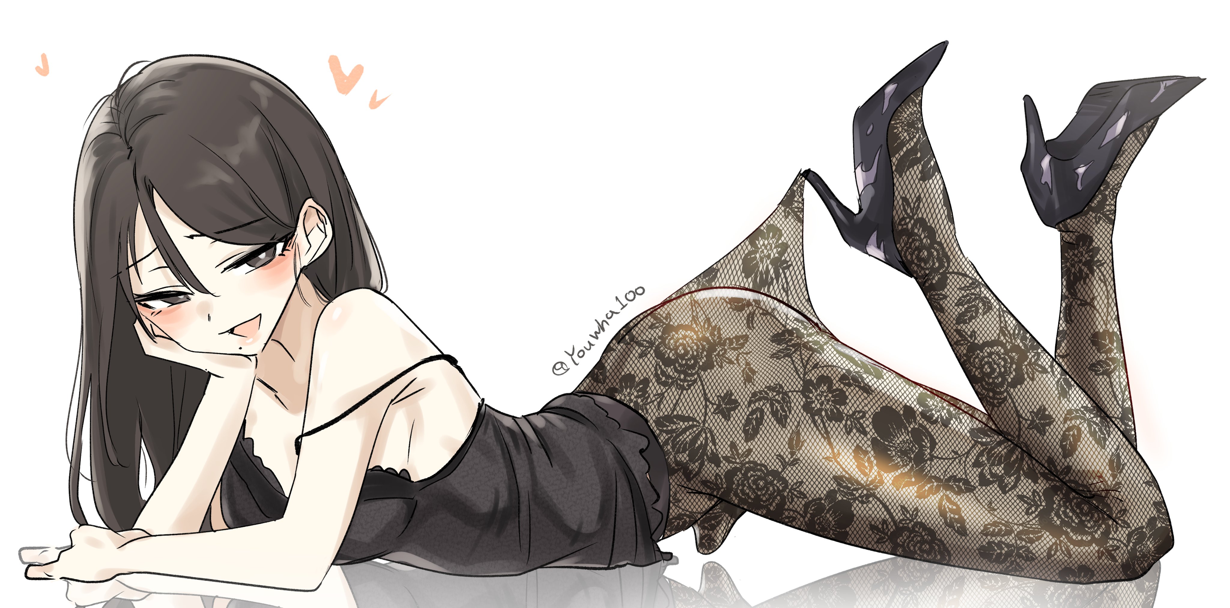 bulge, cute, erect penis, erection under clothes, femboy, lace pantyhose hooked on heel (meme), pantyhose, small penis, tagme, youhwa100