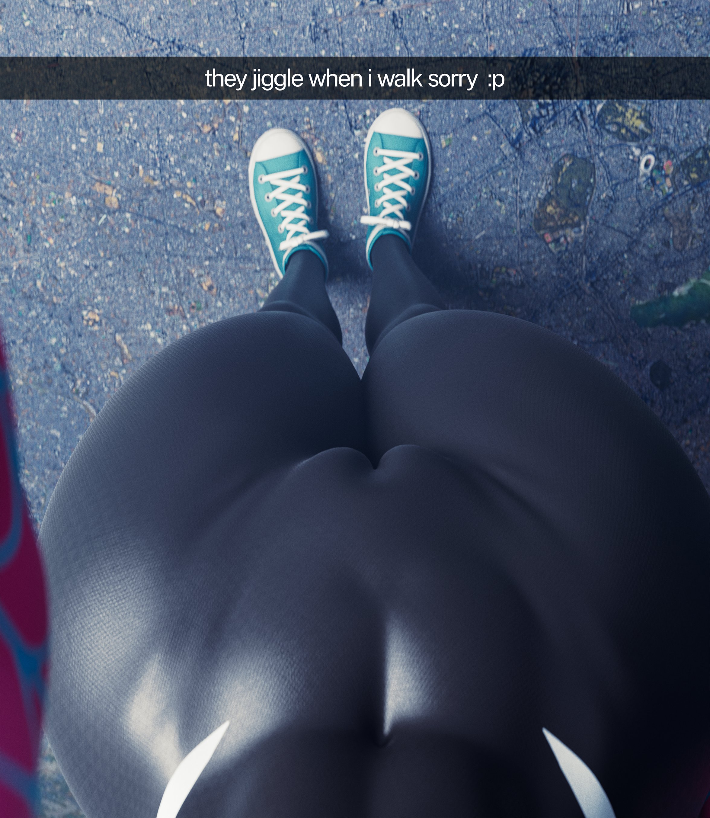 1girls, 3d, 3d (artwork), cameltoe, city, close up, close-up, clothed, clothed female, converse, female, female focus, female only, giantess, gwen stacy, gwen stacy (spider-verse), hips, legs, macro, marvel, marvel comics, snapchat, sneakers, solo, solo female, solo focus, spider-gwen, spider-man (series), spider-man: across the spider-verse, spider-man: into the spider-verse, superheroine, thick thighs, thighs, tiny city, wide hips, wotm8h8