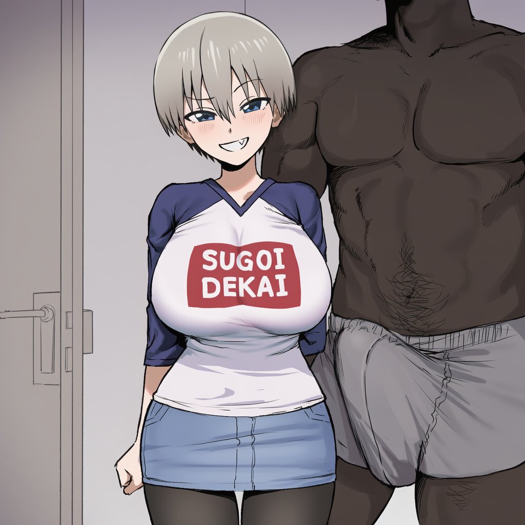 ai generated, big breasts, bulge, dark-skinned male, interracial, large penis, muscular male, uzaki hana, uzaki-chan wa asobitai!