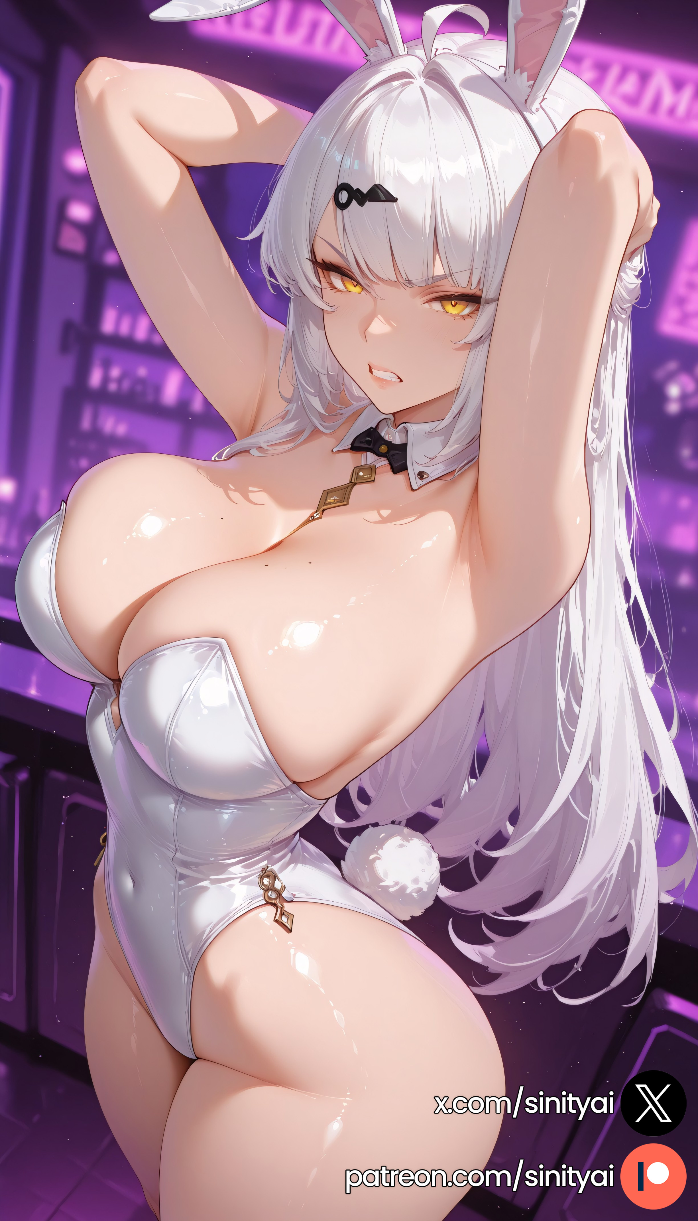 1girls, 2025, ai generated, ass, bangs, big ass, big breasts, blurred background, blurry background, depth of field, female, female focus, hair ornament, hi res, high quality, high resolution, highres, huge ass, huge breasts, huge thighs, long hair, nsfw, patreon, patreon exclusive, patreon link, patreon logo, patreon url, patreon username, sinity, small waist, solo focus, thick thighs, thin waist, white hair, yellow eyes, yixuan (zenless zone zero), zenless zone zero