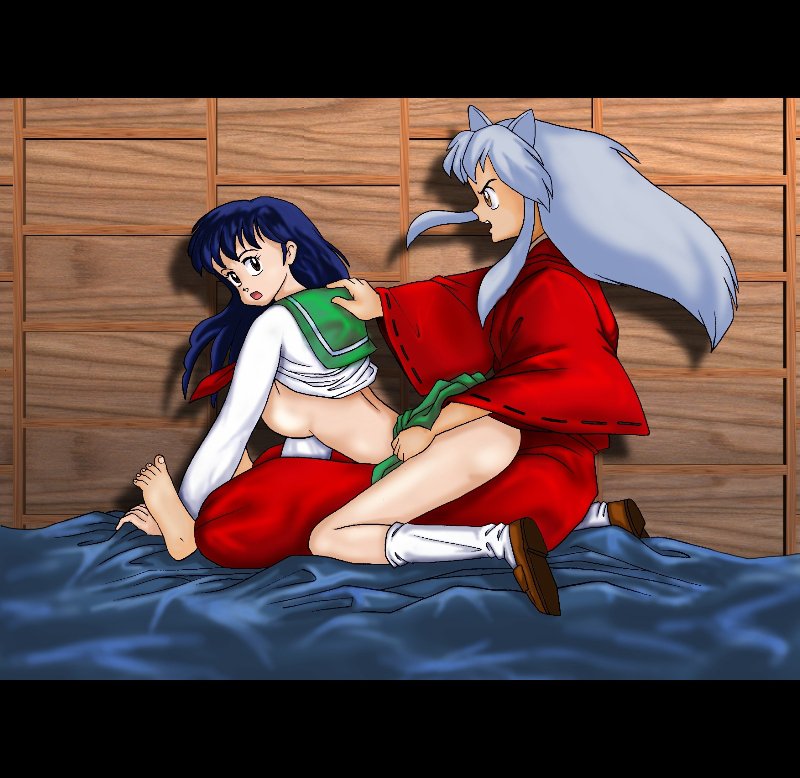 1boy 1girls all_fours animal_ears ass barefoot bed bent_over black_eyes blanket blue_hair breasts breasts_out brown_eyes canine convenient_censoring doggy_style feet female gravity_work_x interspecies inuyasha inuyasha_(character) kagome_higurashi kimono leaning_forward long_hair loose_socks male no_underwear open_mouth reverse_cowgirl_position school_uniform schoolgirl seifuku serafuku sex shirt shirt_lift shoes side_view sitting sitting_on_lap sitting_on_person skirt socks straight toes white_hair white_socks