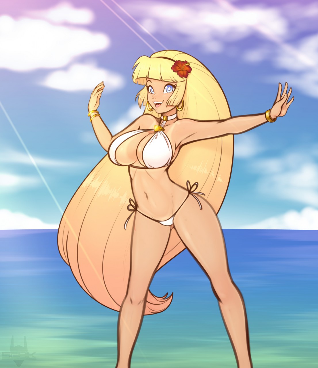 1girls, aged up, big breasts, big hair, bikini, blonde hair, blue eyes, bracelet, breasts, cleavage, disney, disney channel, disney xd, earrings, fanart, female, female only, gravity falls, human, human only, large breasts, long hair, navel, outdoors, pacifica northwest, scorpdk, smile, solo, standing, straight hair, swimsuit, tanline, tanned, thighs, very long hair, white bikini, white female, white swimsuit