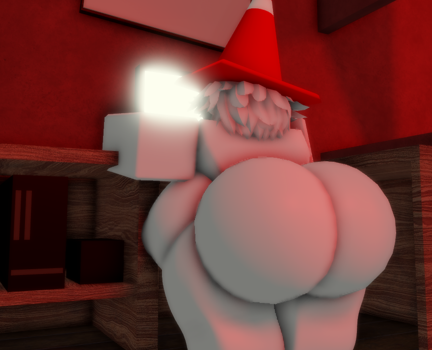 1girls 3d ass_focus bending_forward bubble_butt computer_monitor cone_hat goofylookin large_ass large_breasts leaning_on_table picture_frame roblox short_hair solo_female solo_focus source_request strobili_(goofylookin) table white_hair white_skin