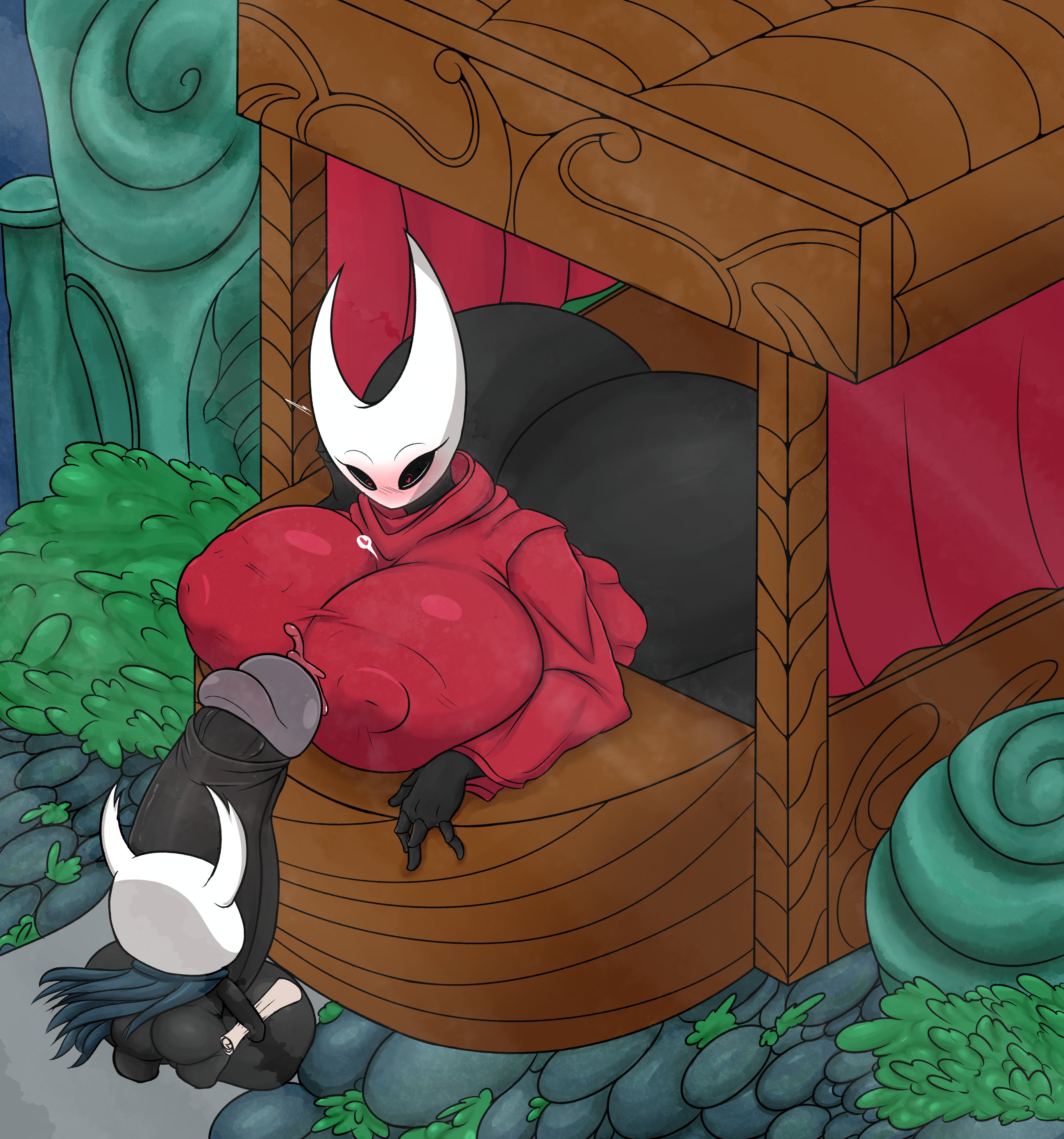 absurdly large cock, balls, big breasts, big penis, black body, blush, blushing, boobs, breasts, brother and sister, cape, cock, eyelashes, fat ass, hollow knight, horn, hornet (hollow knight), horns, huge balls, huge boobs, huge breasts, huge cock, huge penis, huge testicles, incest, incest (lore), insect girl, insects, jacknova093, nipple bulge, nipples visible through clothing, partially clothed, penis, precum, protagonist (hollow knight), testicles, the knight (hollow knight), vessel (species)