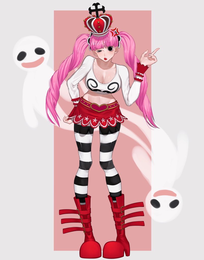 1girls, akuma no mi, big breasts, black eyes, blush, breasts, clothed, clothing, color, female, female focus, female only, ghost, gothic lolita, hat, hi res, horo horo no mi, large breasts, light skin, light-skinned female, lolita fashion, long hair, long socks, looking at viewer, one piece, perona, pink hair, pink-haired female, pre-timeskip, shounen jump, siokosho kinoko, socks, solo, solo female, stockings, striped legwear, tagme, thick thighs, twintails