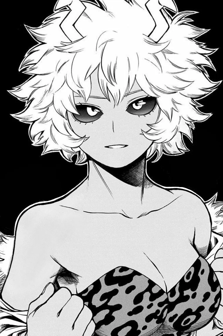 1girls bare_shoulders big_breasts black_background black_sclera boku_no_hero_academia cleavage female female_focus female_only fur_trim hair_between_eyes hero_outfit_(mha) horikoshi_kouhei horn horns jacket_off_shoulders jacket_removed leopard_print looking_at_viewer mina_ashido monochrome my_hero_academia off_shoulder official_art open_mouth seductive seductive_gaze seductive_pose short_hair sleeveless_dress slight_smile spiked_hair spiky_hair teen teen_girl teenage_girl teenager teeth upper_body white_outline young young_female