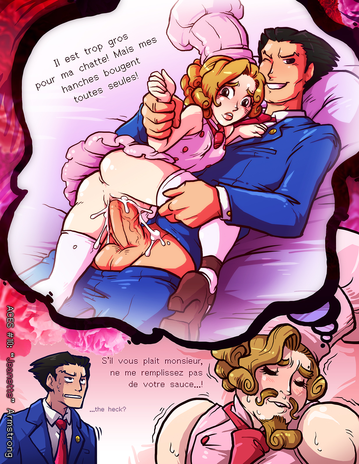 2boys, gyakuten saiban, jean armstrong, male, naruhodou ryuuichi, rule 63, sex, sparrow (artist), yaoi