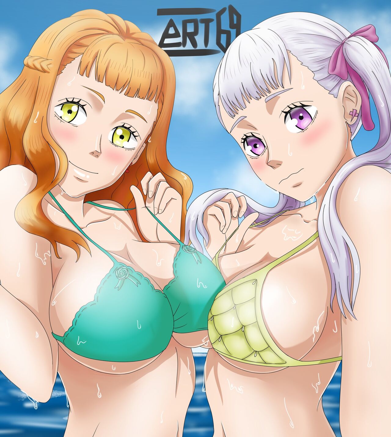 2girls artanis69 big_boobs big_breasts big_tits black_clover boobs breasts ear_piercing ear_ring earrings huge_boobs huge_breast huge_tits large_boobs large_breasts large_tits massive_boobs massive_breasts massive_tits mimosa_vermillion noelle_silva purple_eyes purple_eyes_female tits twintails wet