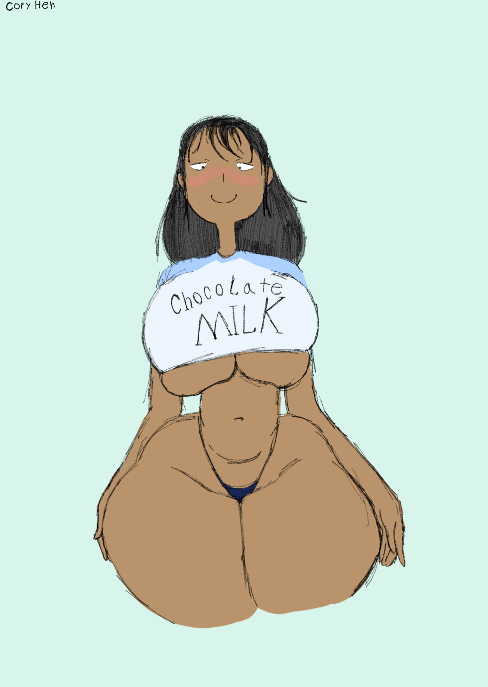 black_hair cona_(coryhen) coryhen_(artist) dark_skin huge_breasts ibispaintx mega_milk original thick_thighs