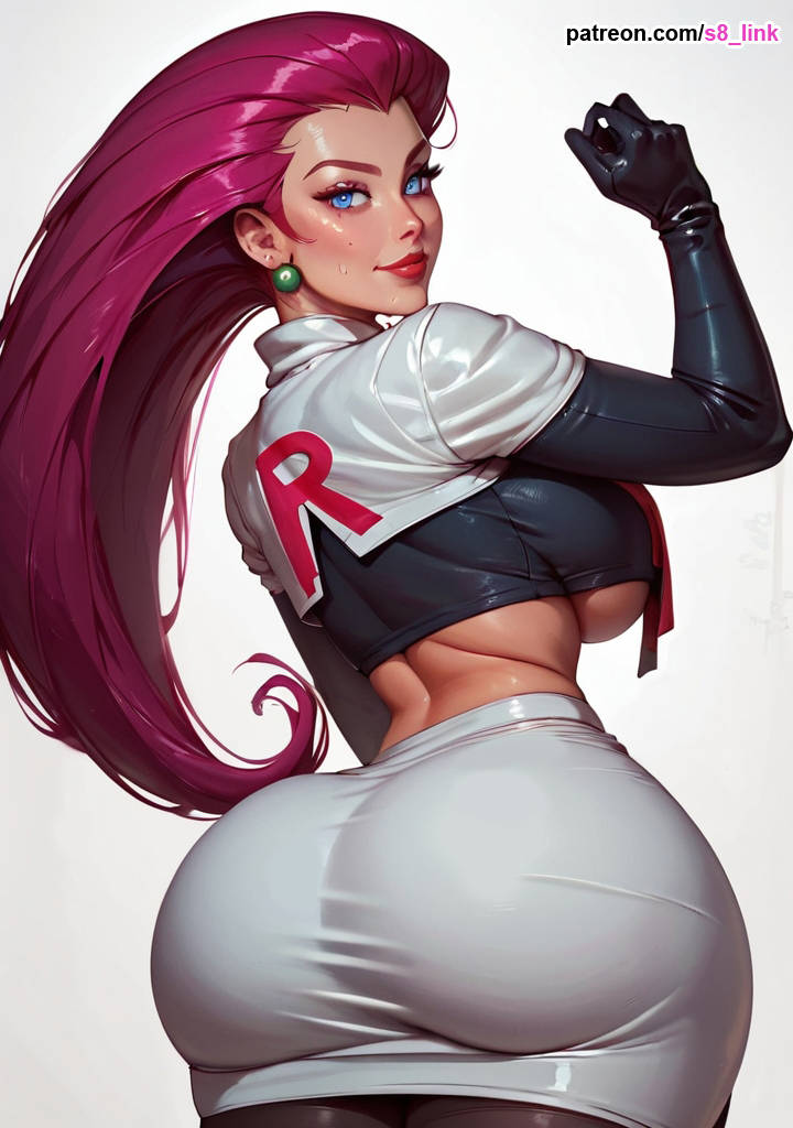 ai generated, ass, big ass, big breasts, breasts, bubble ass, curvy, female, huge ass, jessie (pokemon), long hair, mature female, midriff, milf, nintendo, perfect body, pink hair, pokemon, pokemon (anime), pokemon rgby, round ass, s8link, skimpy clothes, skindentation, skirt, team rocket, thick, thick thighs, tight skirt