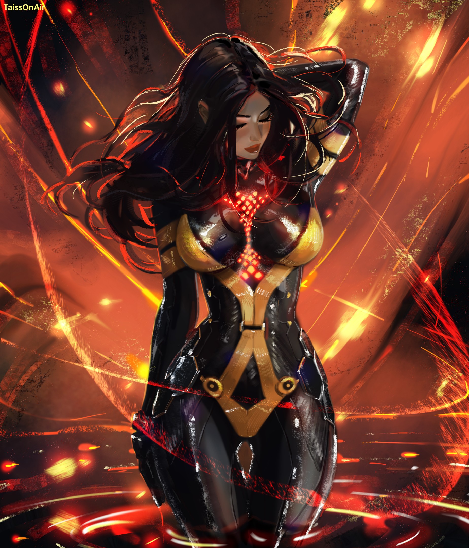 1girls, black hair, breasts, curvaceous, curvaceous body, curves, curvy, curvy body, curvy female, curvy figure, female, female only, hourglass figure, light skin, light-skinned female, outline, solo, solo female, stellar blade, tachy (stellar blade), tattiart, tight clothes, tight clothing, voluptuous, voluptuous female