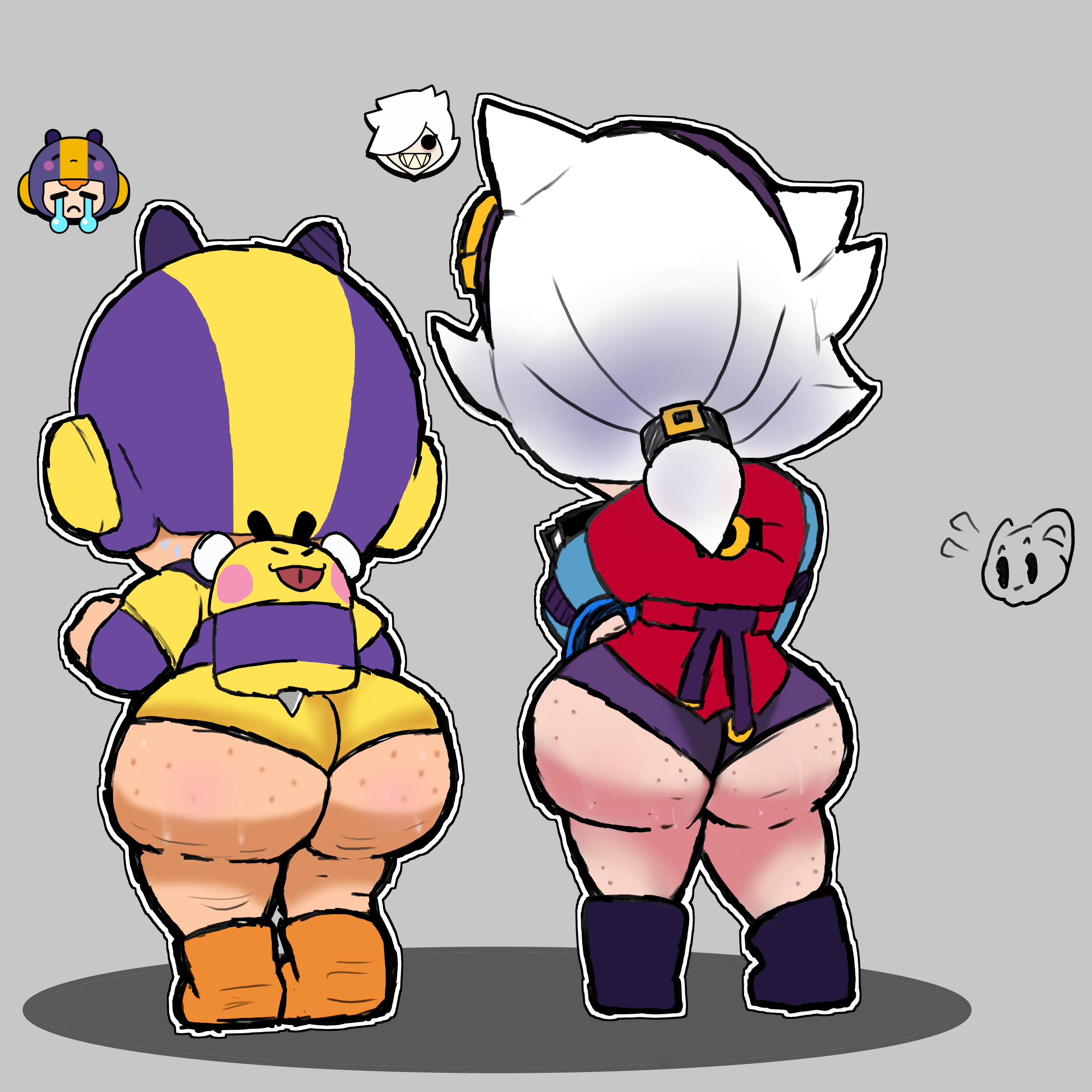 ass, bea (brawl stars), big ass, big thighs, brawl stars, colette (brawl stars), embarrassed, female, freckles on ass, human shade