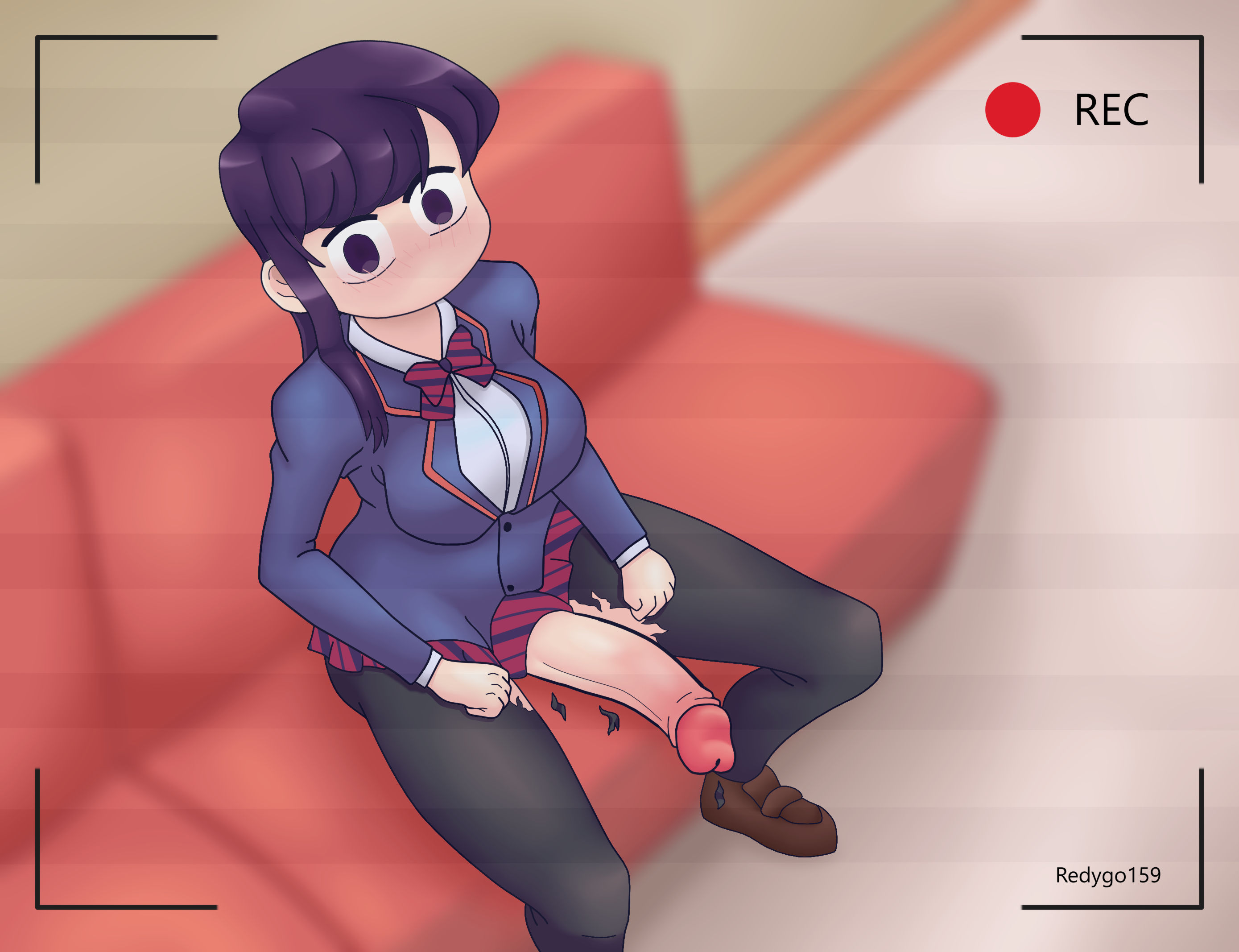 1futa, big breasts, big cock, big penis, bottomless, breasts, clothed, clothing, cock, dickgirl, erect penis, erection, futa only, futanari, high-angle view, huge breasts, huge cock, human, intersex, komi shouko, komi-san wa komyushou desu, large breasts, large penis, light skin, light-skinned futa, long hair, long penis, mostly clothed, no mouth, penis, purple eyes, purple hair, recording, redygo, smooth penis, solo, solo futa, uncensored, urethra