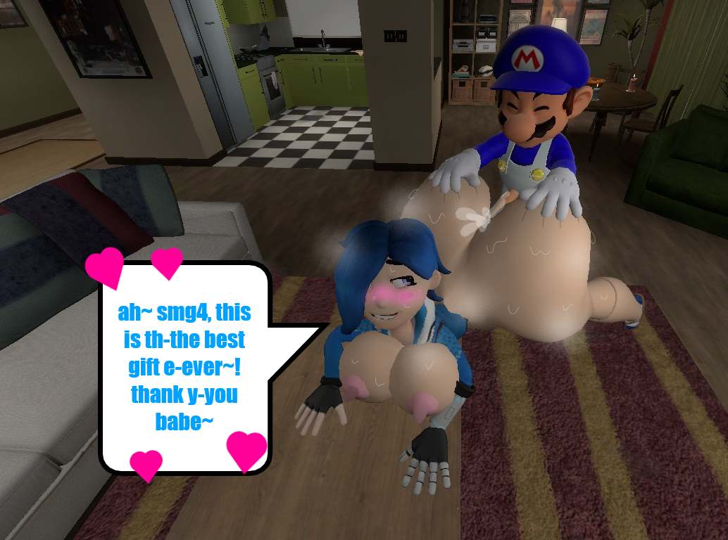 3d 3d_(artwork) big_ass big_breasts classic_tari_(smg4) dialogue garry's_mod gmod jacket jacket_only jacket_open kaibernation sex sex_from_behind smg4 smg4_(character) speech_bubble tari_(smg4) text