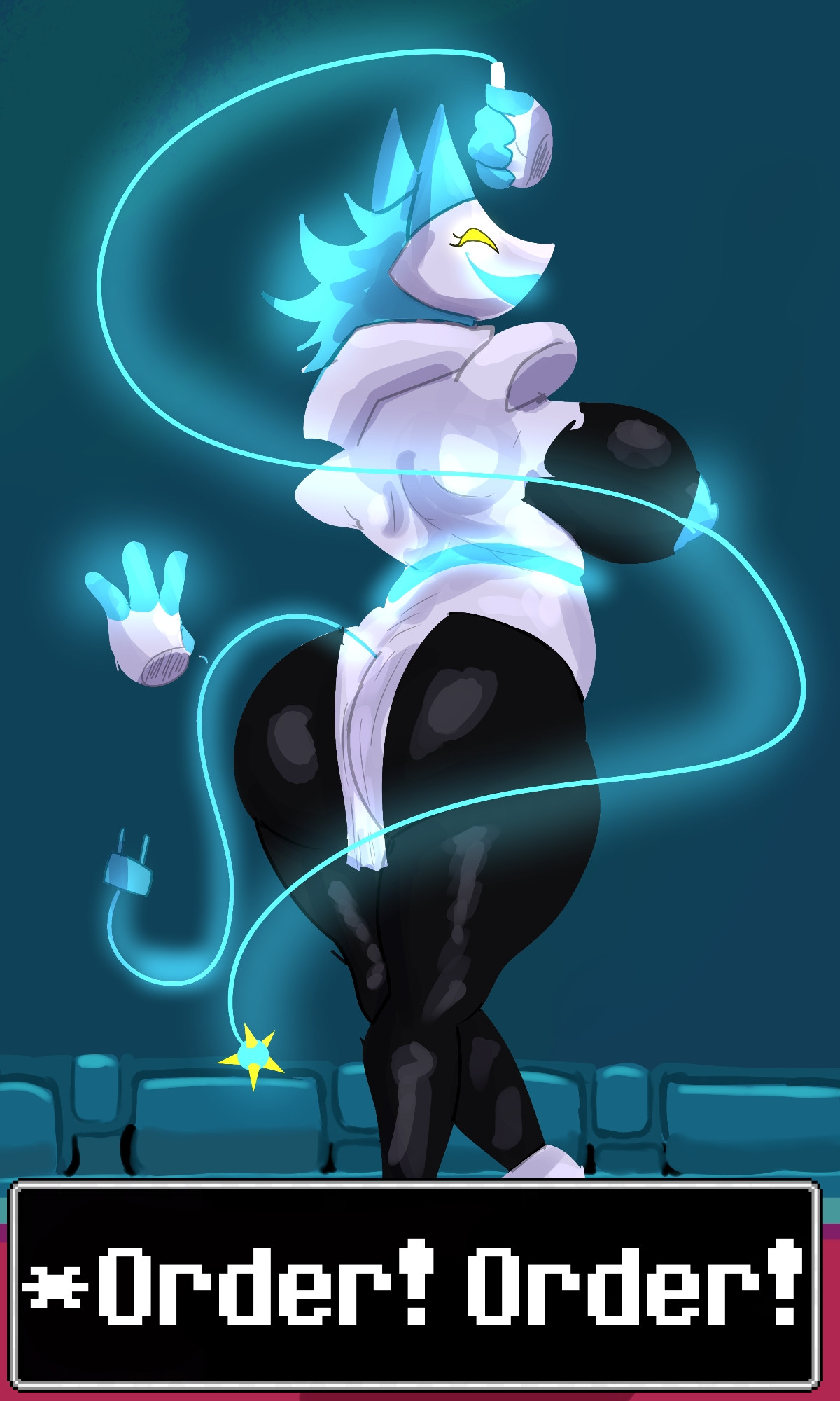 ass, big ass, big breasts, breasts, bubble ass, bubble butt, cleavage, deltarune, female, furry, huge ass, huge breasts, kuroinsolitude, nipples, tagme, tasque manager (deltarune), thick thighs, wide hips