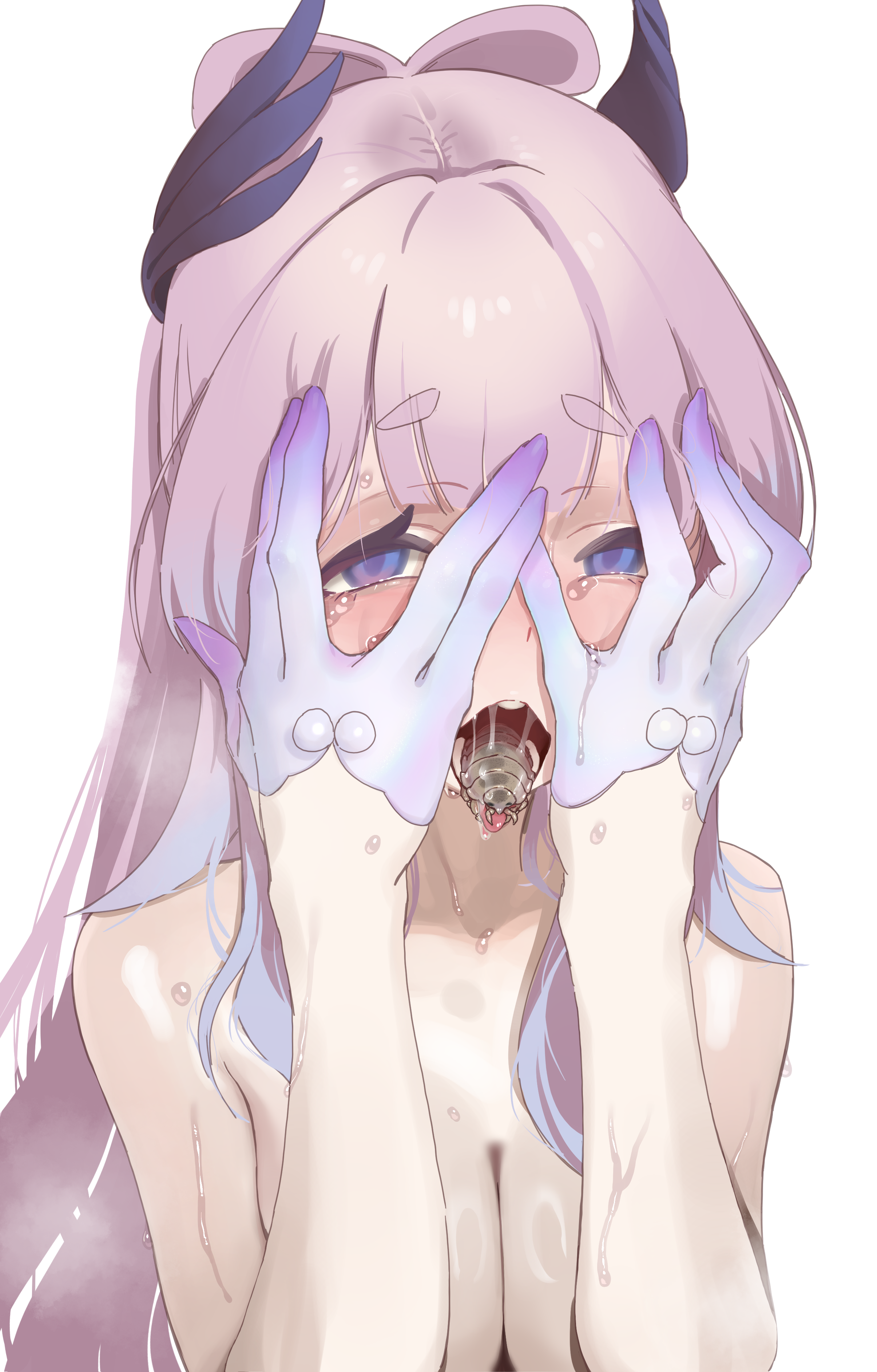 balmingsquid, breasts, female, genshin impact, insects, interspecies sex, open mouth, parasite, sangonomiya kokomi, tears, zoophilia