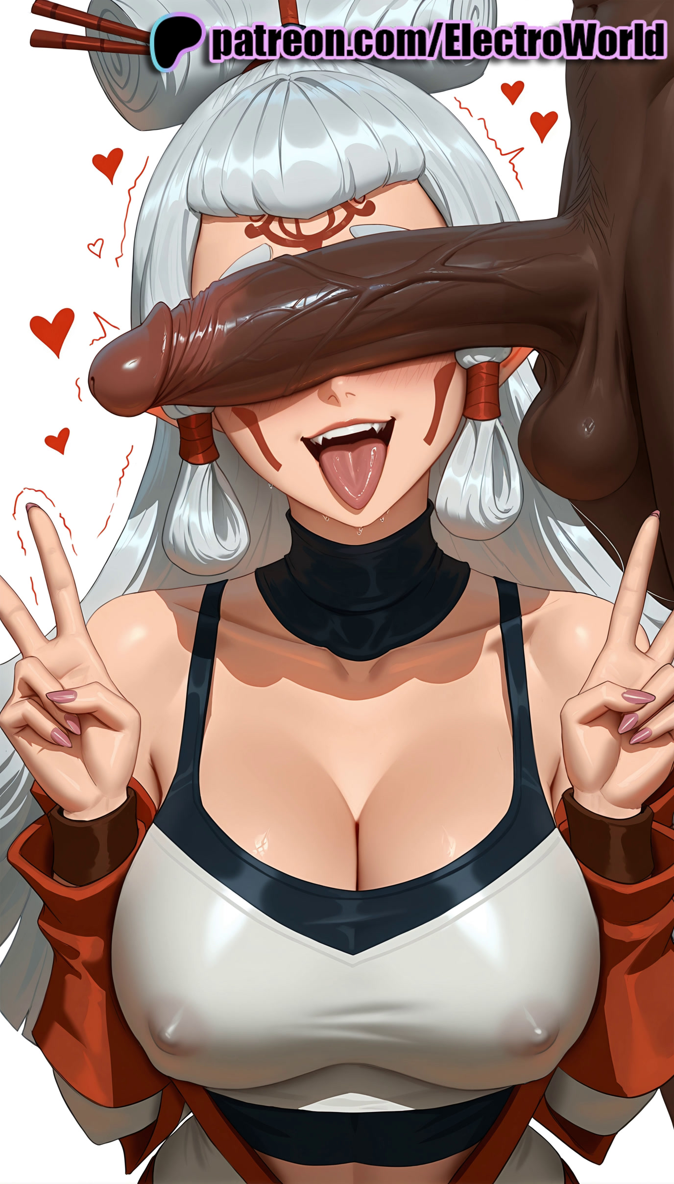 1girls, 2025, ai generated, aqua nails, artist name, balls, bare shoulders, big breasts, big chest, black nails, blue nails, breasts, breath of the wild, bust, busty, chest, cleavage, cock, collarbone, covered nipples, dark skin, dark-skinned male, dick, electroworld, erection, female, fingernails, heart, hi res, high quality, high resolution, highres, interracial, large breasts, large penis, light skin, light-skinned female, long fingernails, long hair, male, nail polish, off shoulder, patreon, patreon username, paya (the legend of zelda), penis, penis awe, penis on face, pink nails, precum, purple nails, red nails, stable diffusion, straight, testicles, the legend of zelda, tongue, tongue out, trembling, uncensored, v, watermark