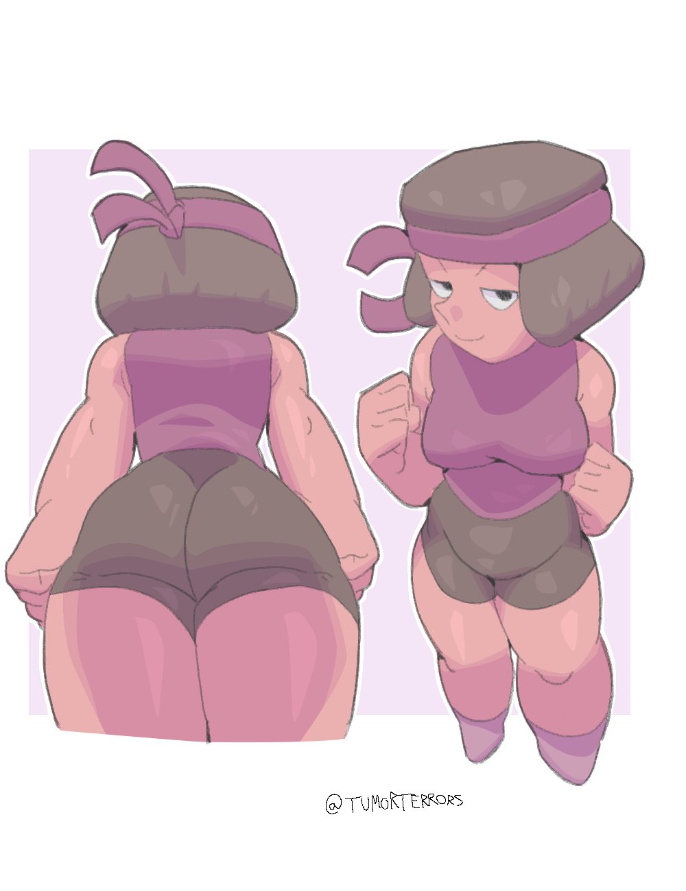 ass, back view, big ass, big breasts, big butt, big titties, black hair, breasts, cartoon network, curvaceous, curvaceous female, curvaceous figure, curvy, curvy figure, curvy hips, female, female focus, female only, looking at viewer, red skin, ruby (steven universe), short hair, shortstack, steven universe, tumorterrors
