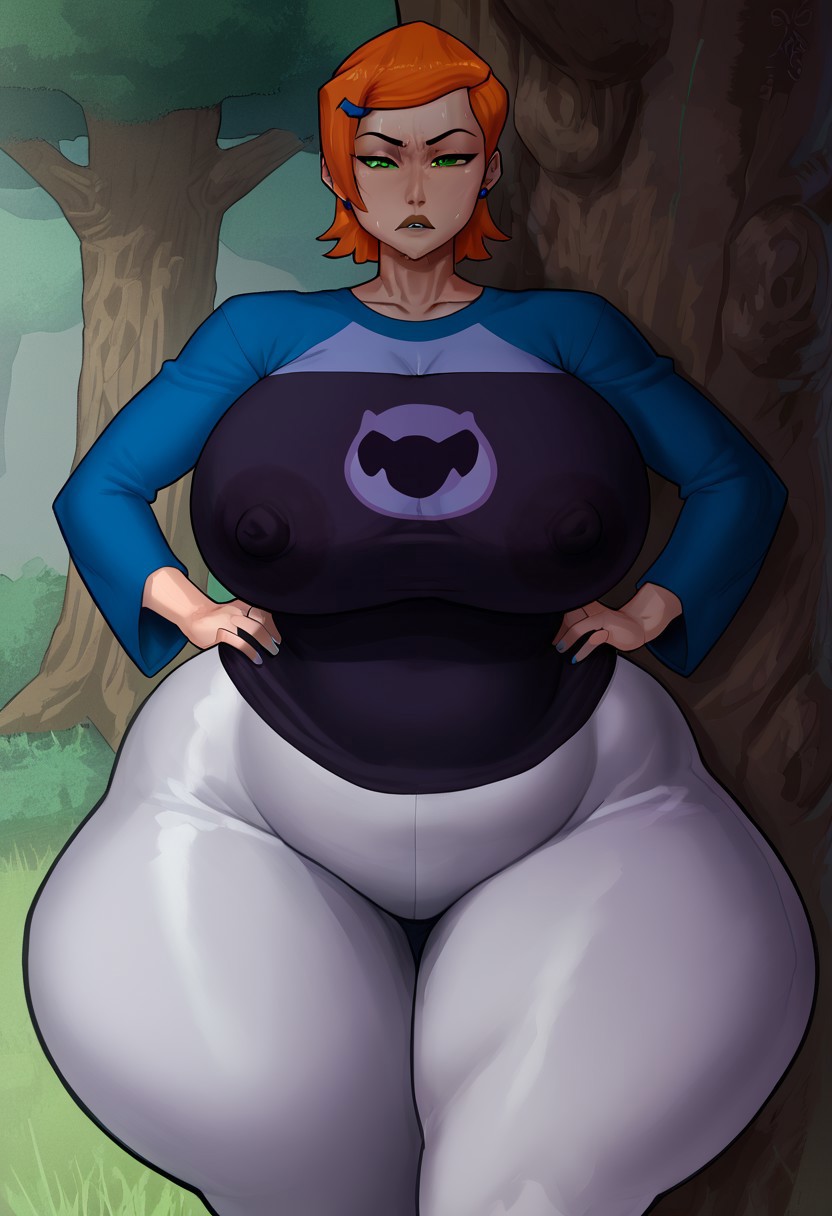 1girls, abdomen, ai generated, alternate breast size, ben 10, big breasts, breasts, breasts bigger than head, female, female only, gigantic breasts, gwen tennyson, huge breasts, large breasts, milf, niduscharger, taller female, thick thighs, thighs bigger than head, venus body, wide hips