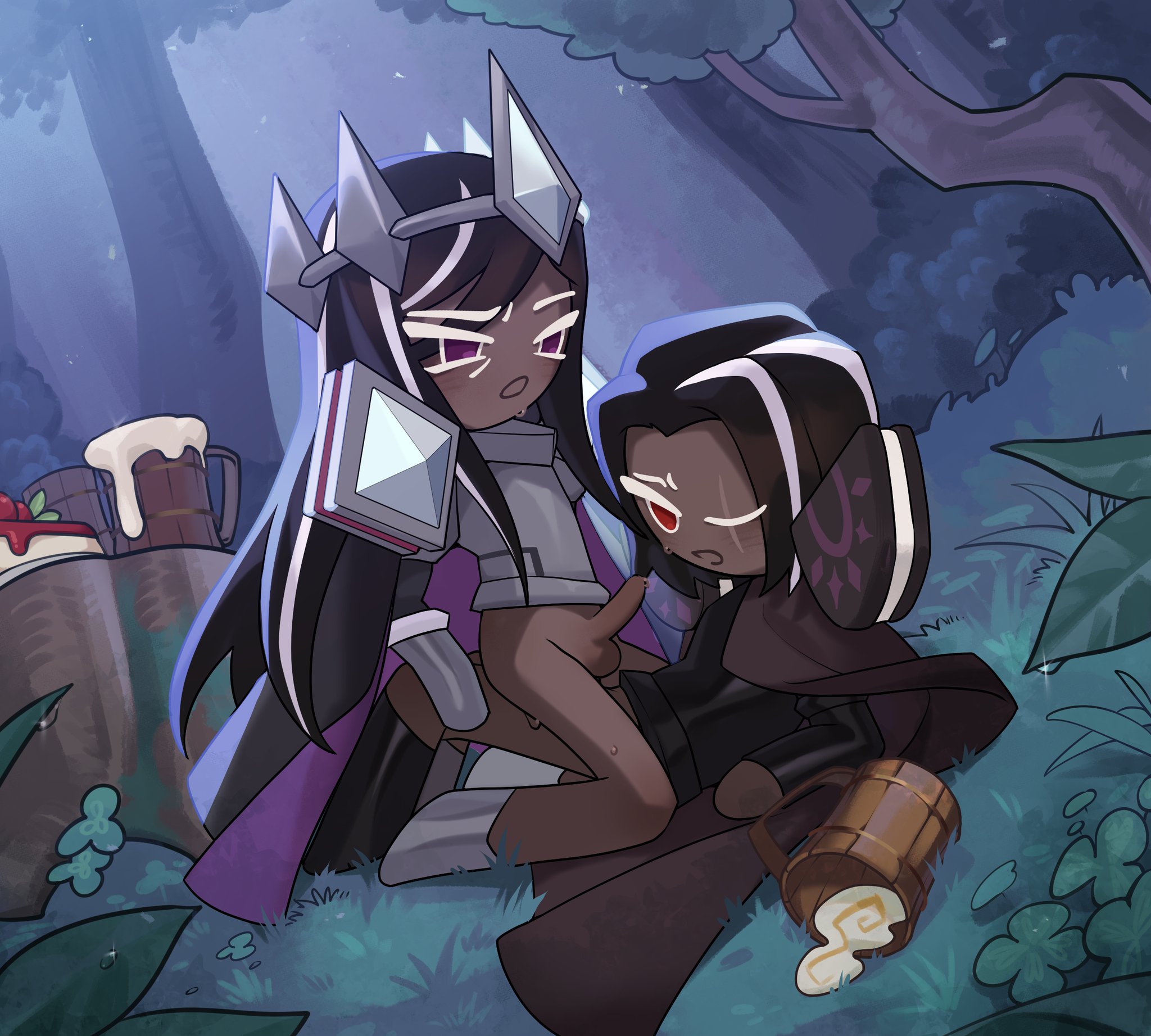 2boys, age difference, artstyle imitation, bottom on top, bottomless, cookie run, cookie run kingdom, dark cacao cookie, dark choco cookie, dark male only, dark skin, dark-skinned femboy, dark-skinned male, dark-skinned sissy, dark-skinned sub, dark-skinned twink, father and son, femboy, femboysub, gay, gay incest, incest, male, male only, mostly clothed, penis, riding penis, son fucking dad, yaoi, younger penetrating older, younger top older bottom