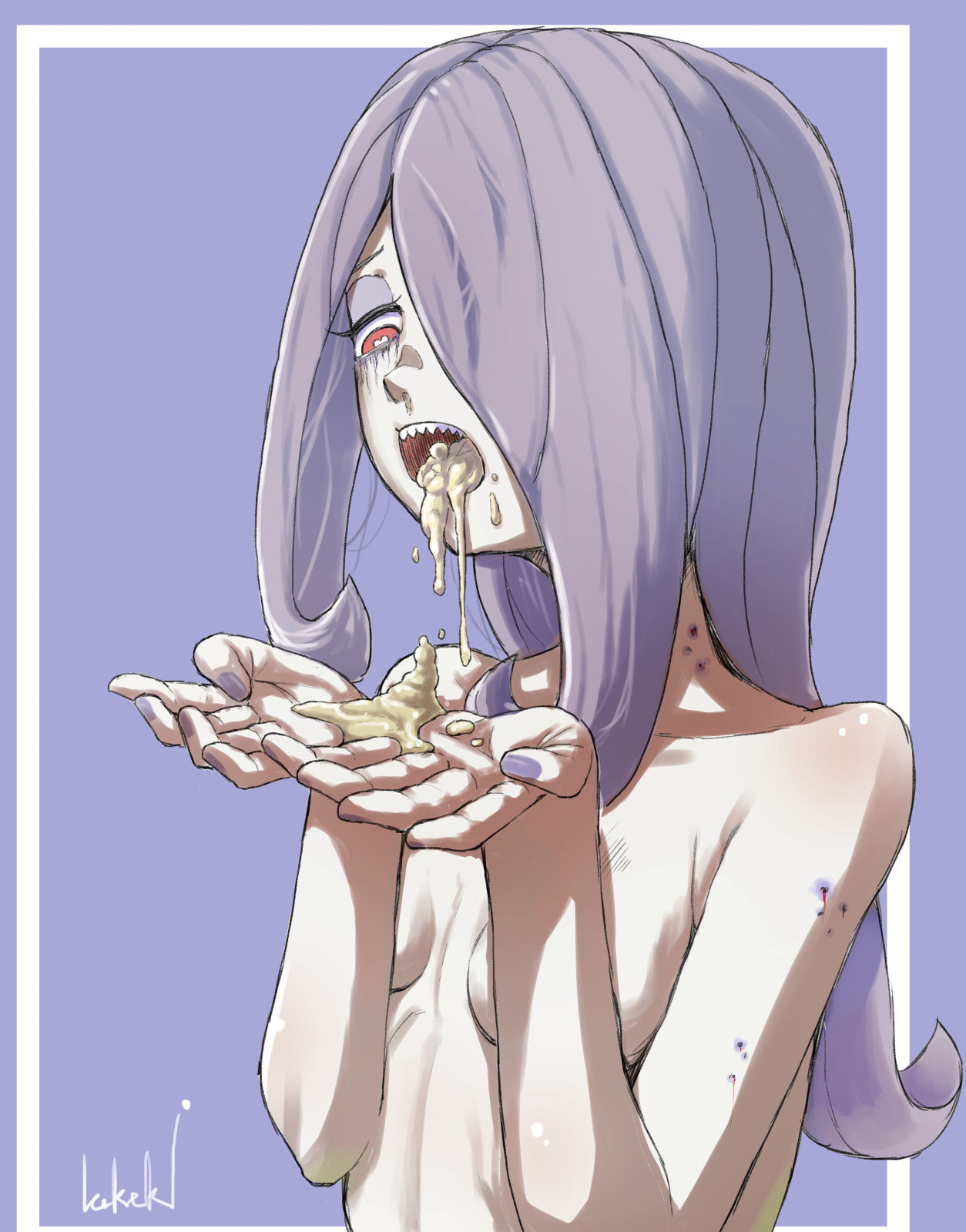 1girls, after sex, cum, cum in mouth, excessive cum, female, heart-shaped pupils, ice keki, little witch academia, nude, ruined makeup, solo, sucy manbavaran