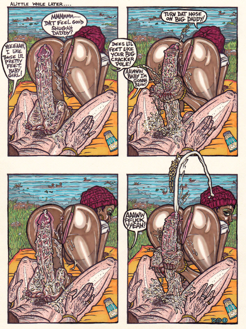 1boy, 1girls, big penis, comic, cum, cumshot, dark skin, dark-skinned female, english, female, footjob, interracial, light skin, light-skinned male, male, pale skin, pale-skinned male, penis, sex, theseus9, yolanda (theseus9)