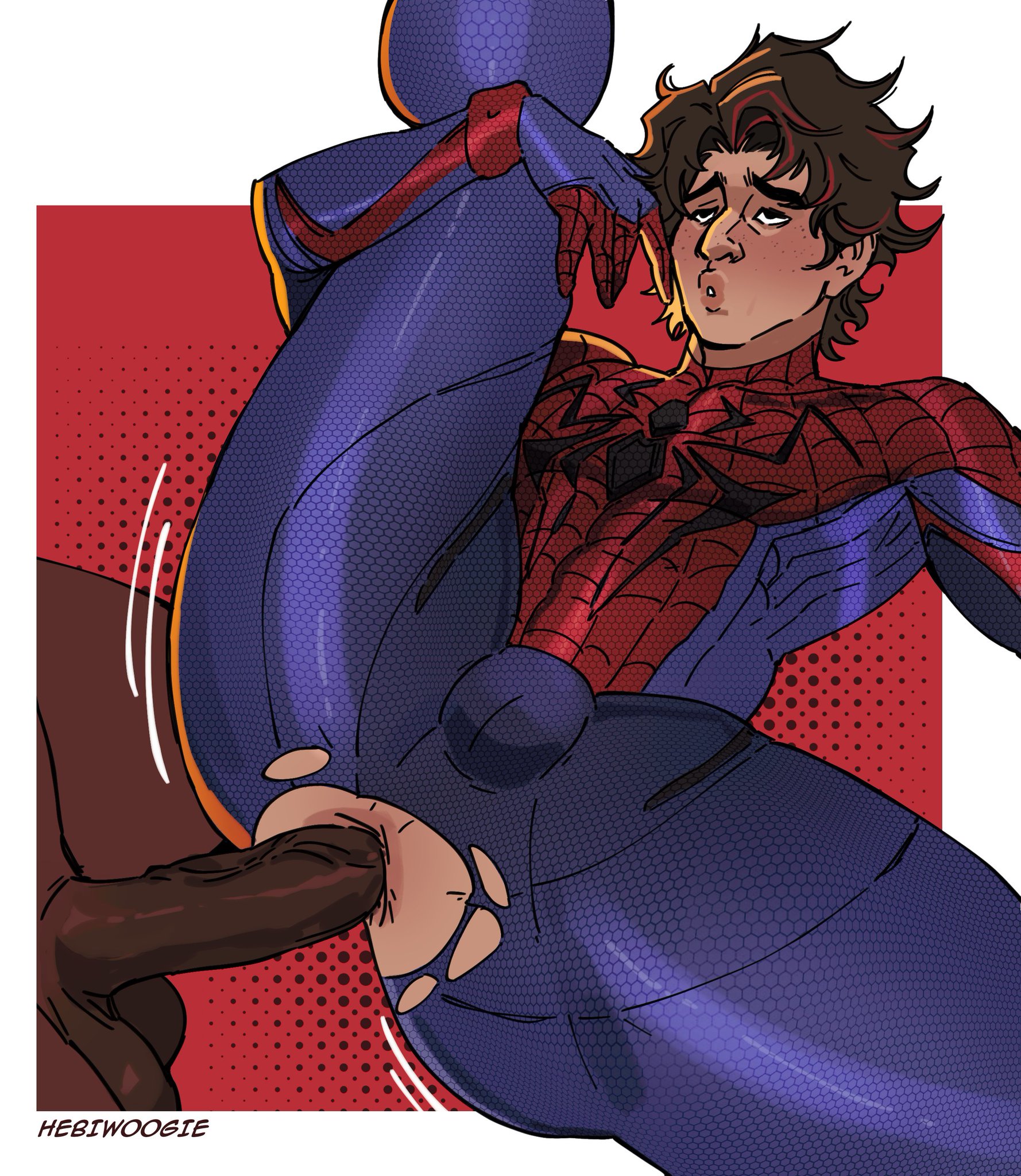 anal, anal sex, ass, big penis, blacked male, bulge, clothed, clothing, dark skin, dark-skinned male, gay, hebiwoogie, interracial, leg up, looking pleasured, male, male focus, male only, marvel, marvel comics, marvel rivals, penetration, penis, penis in ass, peter parker, spider-man, spider-man (marvel rivals), spider-man (series), spread legs, torn clothes, torn clothing, veiny penis, yaoi