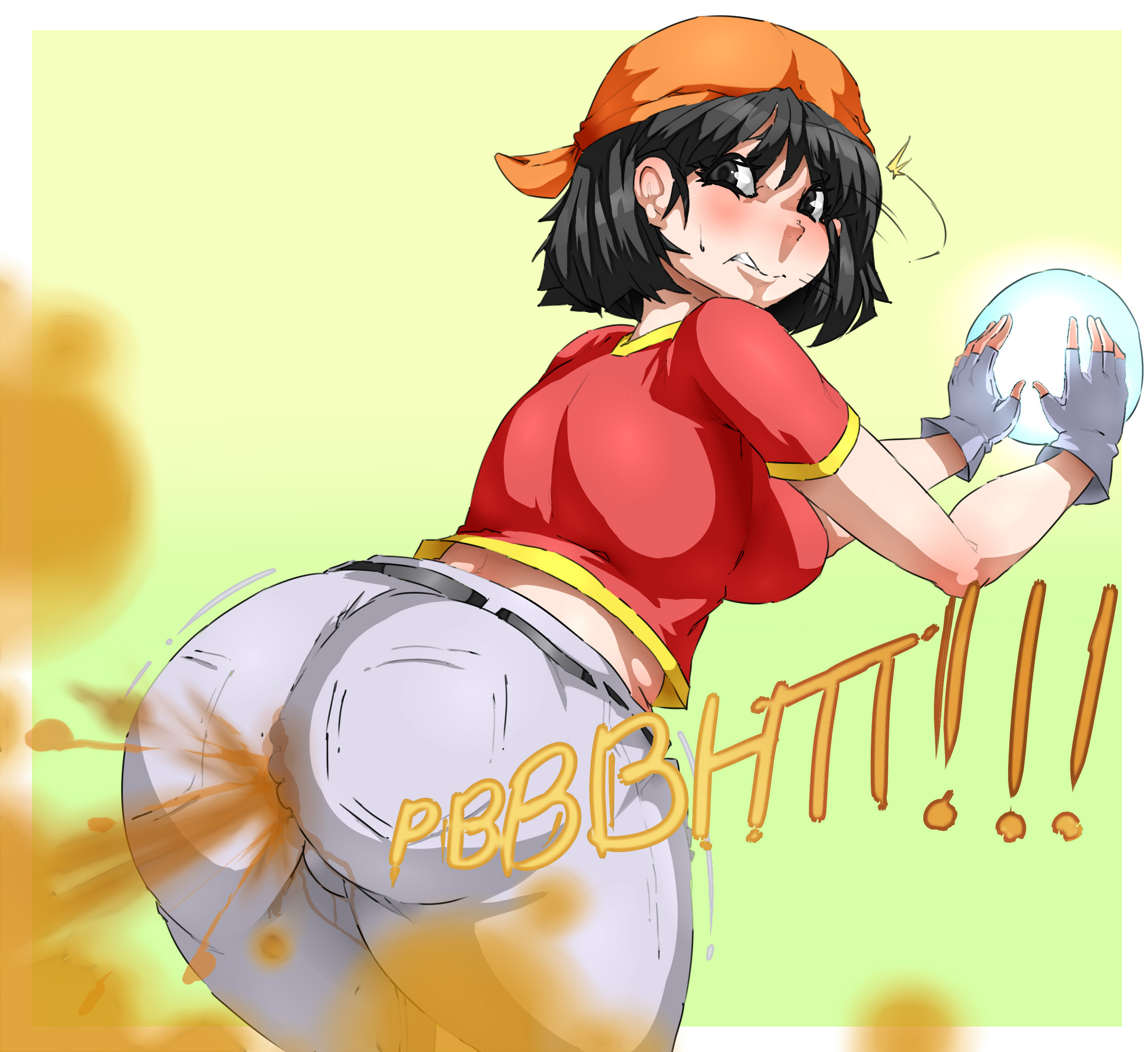 1girls, ass, bandana, bending over, bent over, big ass, big butt, black hair, blush, bottom heavy, bottom heavy female, brap, dragon ball, dragon ball gt, dumptruck ass, fart, fart cloud, fart fetish, farting, fat ass, female, gassy, gassy female, huge ass, lazei, looking back, pan (dragon ball), passing gas, rear view, ripping ass, shart, sharted, sharting, shoulder length hair, shounen jump, solo female, standing, thick thighs, viewed from behind, wide hips