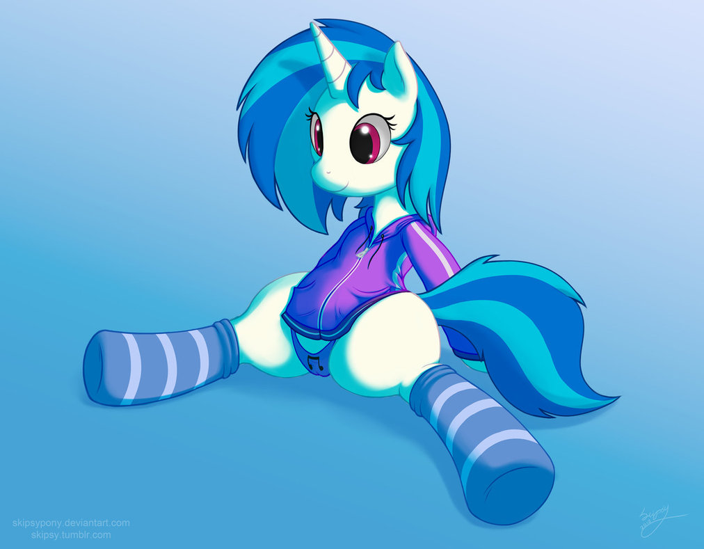 dj_pon-3_(mlp) friendship_is_magic hoodie my_little_pony panties skipsy socks solo straight_hair thong vinyl_scratch