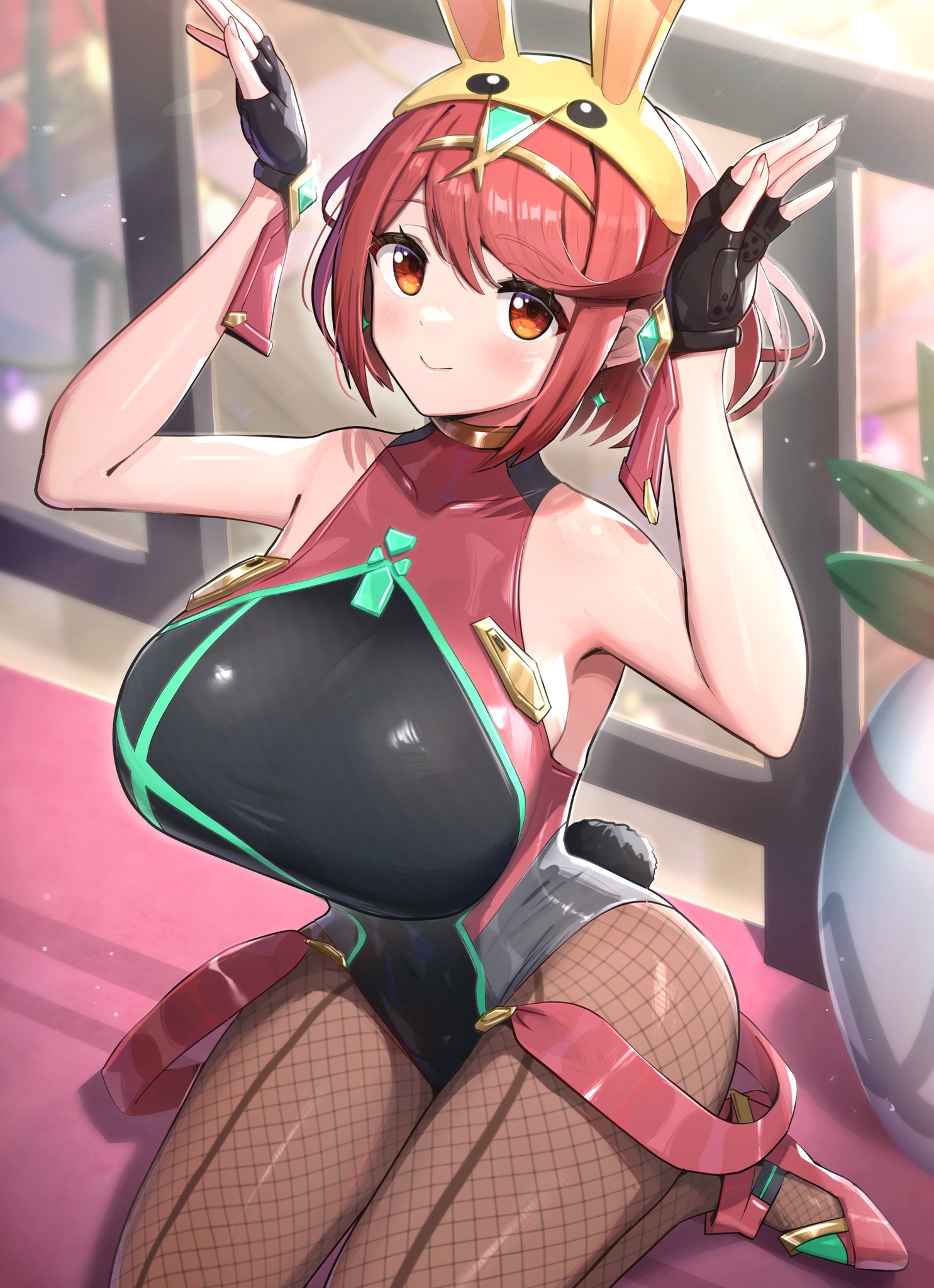 big breasts, bodysuit, breasts, bunny ears, core crystal, female, fishnets, gonzarez, huge breasts, pyra, super smash bros., super smash bros. ultimate, xenoblade (series), xenoblade chronicles 2