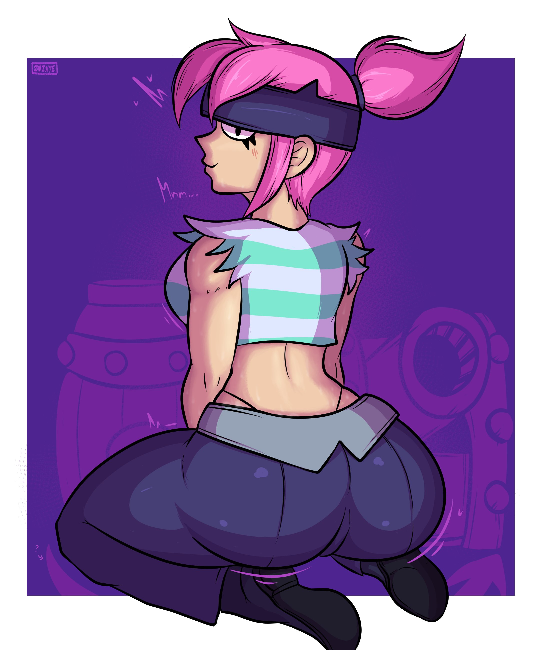 ass, big ass, brawl stars, female, penny (brawl stars), pink hair, tagme, znixye