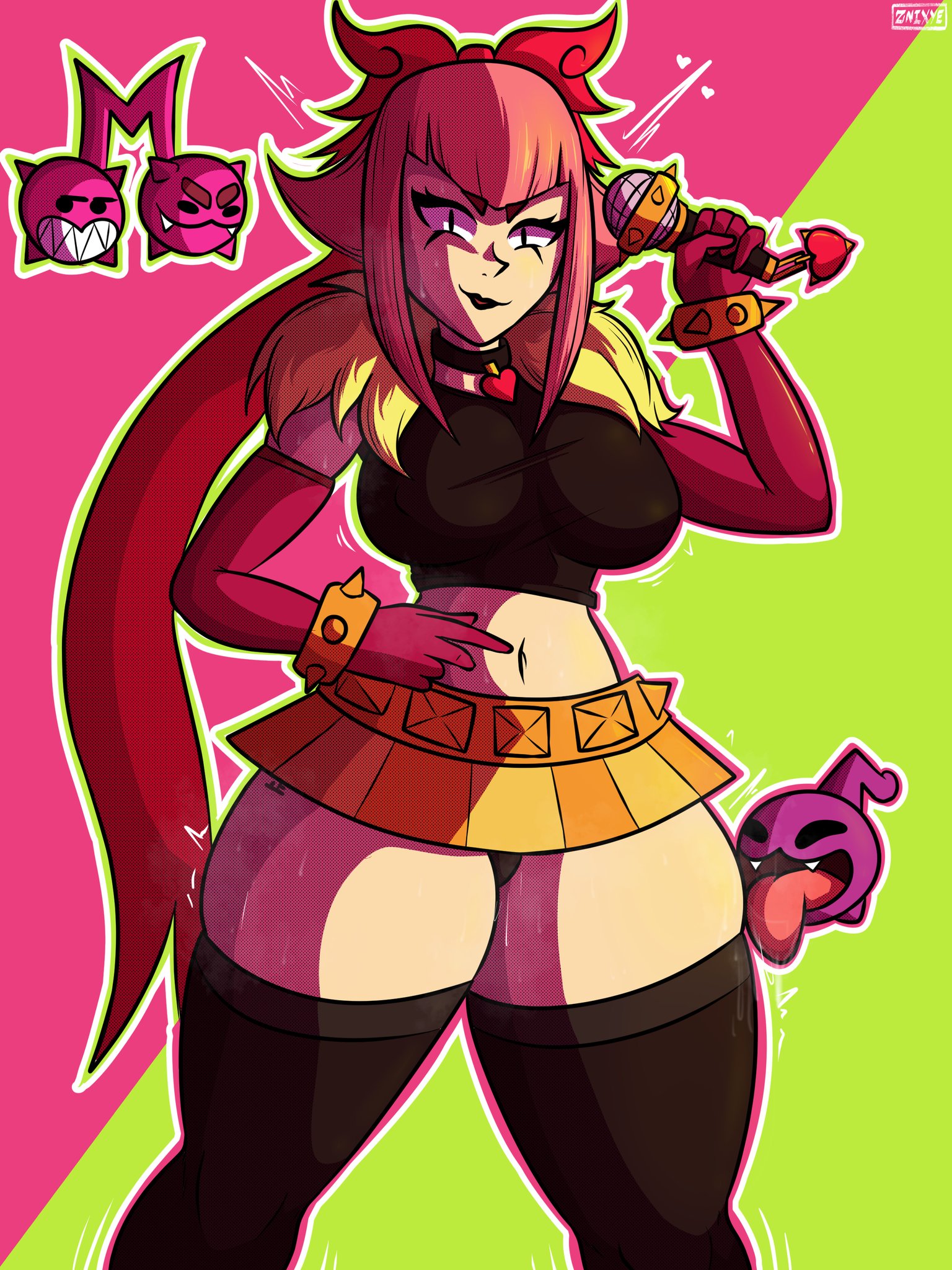 ass, big breasts, brawl stars, breasts, female, leggings, melodie (brawl stars), melodie note (brawl stars), pink hair, tagme, thick ass, thick thighs, znixye