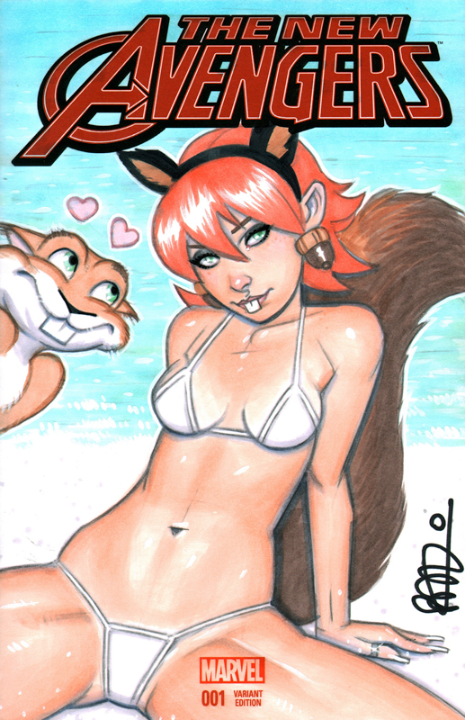 beach bikini buckteeth doreen_green earrings female freckles ginger great_lakes_avengers green_eyes marvel orange_hair scott_blair squirrel_girl squirrel_girl_(marvel) tail teeth tippy-toe tippy_toe