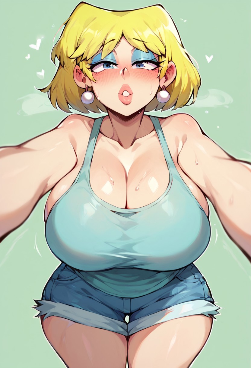 ai generated, big breasts, blush, breasts, clothed, earings, ero-sennin2024, eyeshadow, female, female only, heart, kissy lips, lipstick, lori loud, sweat, the loud house