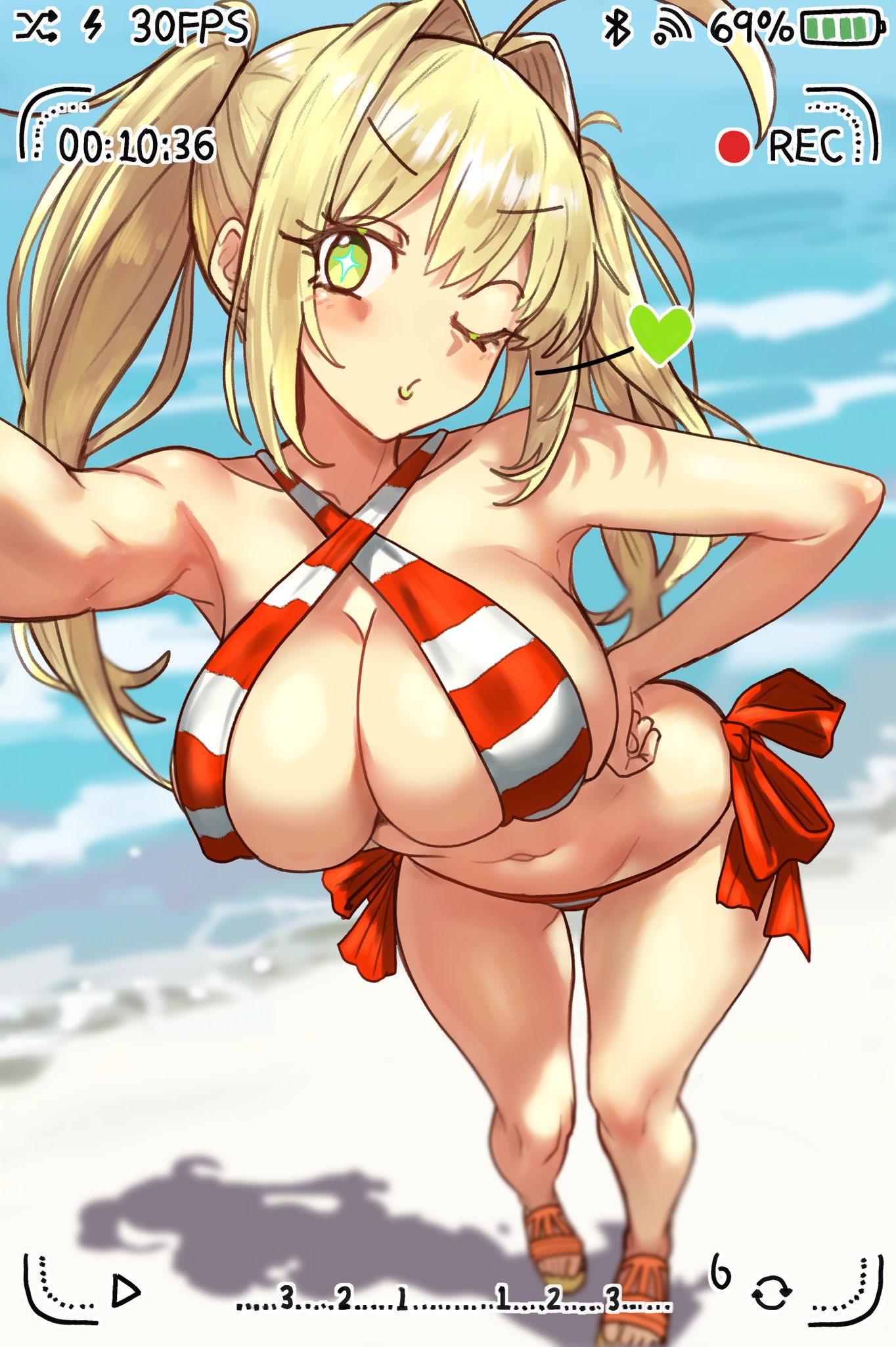 ebora, fate (series), fate/grand order, female, nero claudius (fate), nero claudius (swimsuit caster), recording, recording on phone, youngmanisdown