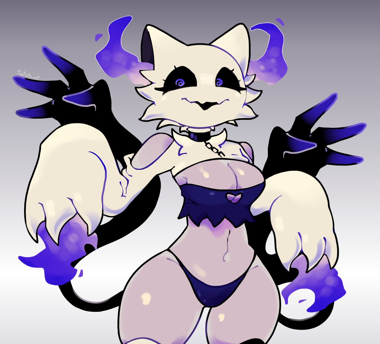black sclera, ghost, looking at viewer, pootato-art, scary ghost cat (usa37107692), tagme, thighhighs, usa37107692