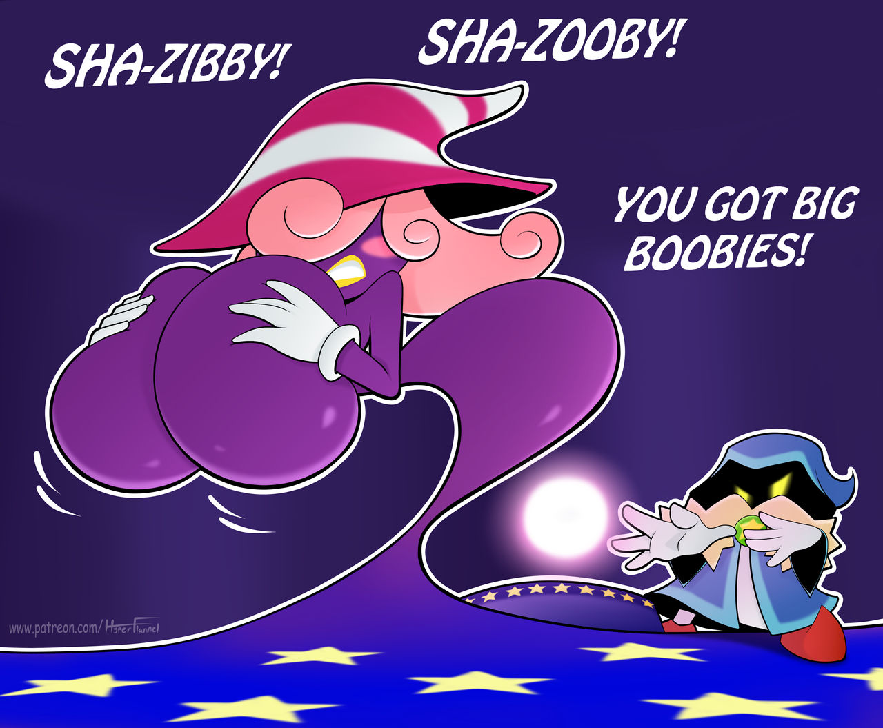 big breasts, breast expansion, breast growth, breast growth (enlargement), breasts, female, grabbing own breast, grope, groping, groping breasts, hand on breast, huge breasts, hyperflannel, mario (series), paper mario, paper mario: the thousand-year door, pink hair, shadow, shadow siren, thick thighs, vivian (paper mario), witch hat