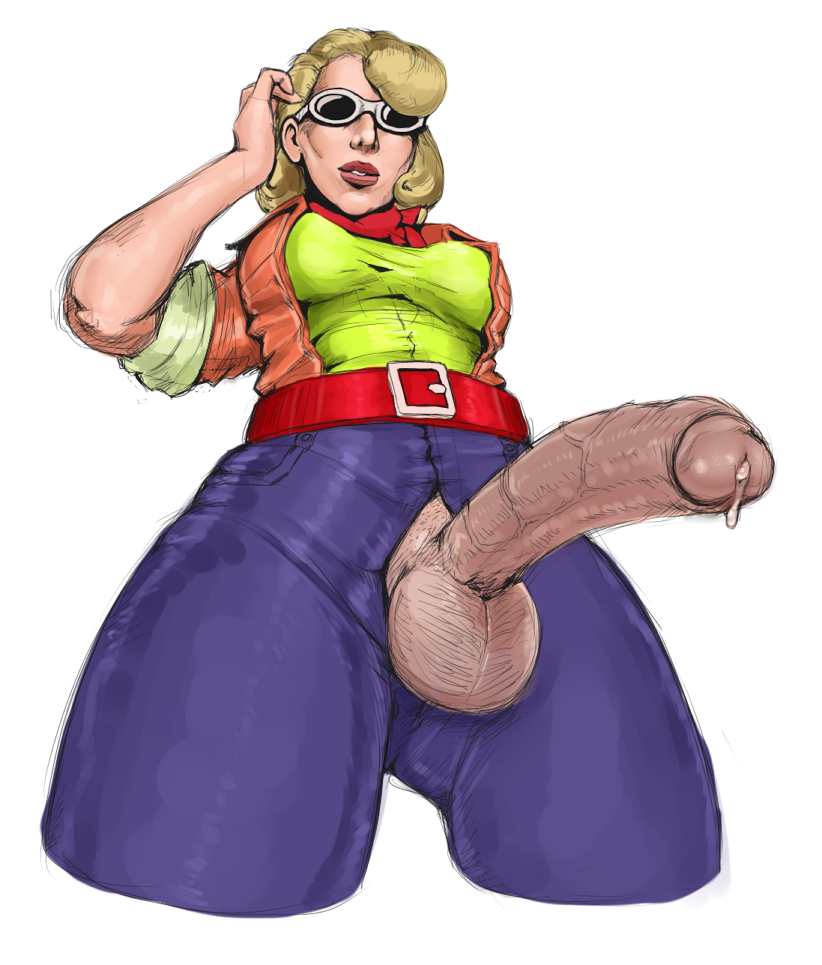 1futa adjusting_hair balls belt blonde blonde_hair blue_pants breasts brown_jacket character_request clothing copyright_request crotchless curvy erection exposed_penis futa_only futanari green_shirt huge_penis intersex jacket large_breasts lips medium_hair open_pants pants partially_clothed penis penis_out precum precum_drip red_belt red_scarf scarf shiny_clothes shiny_hair shiny_skin solo_futa standing sunglasses t-shirt teeth the-nsfw-diner thick_thighs tinted_eyewear veiny_penis white_background wide_hips