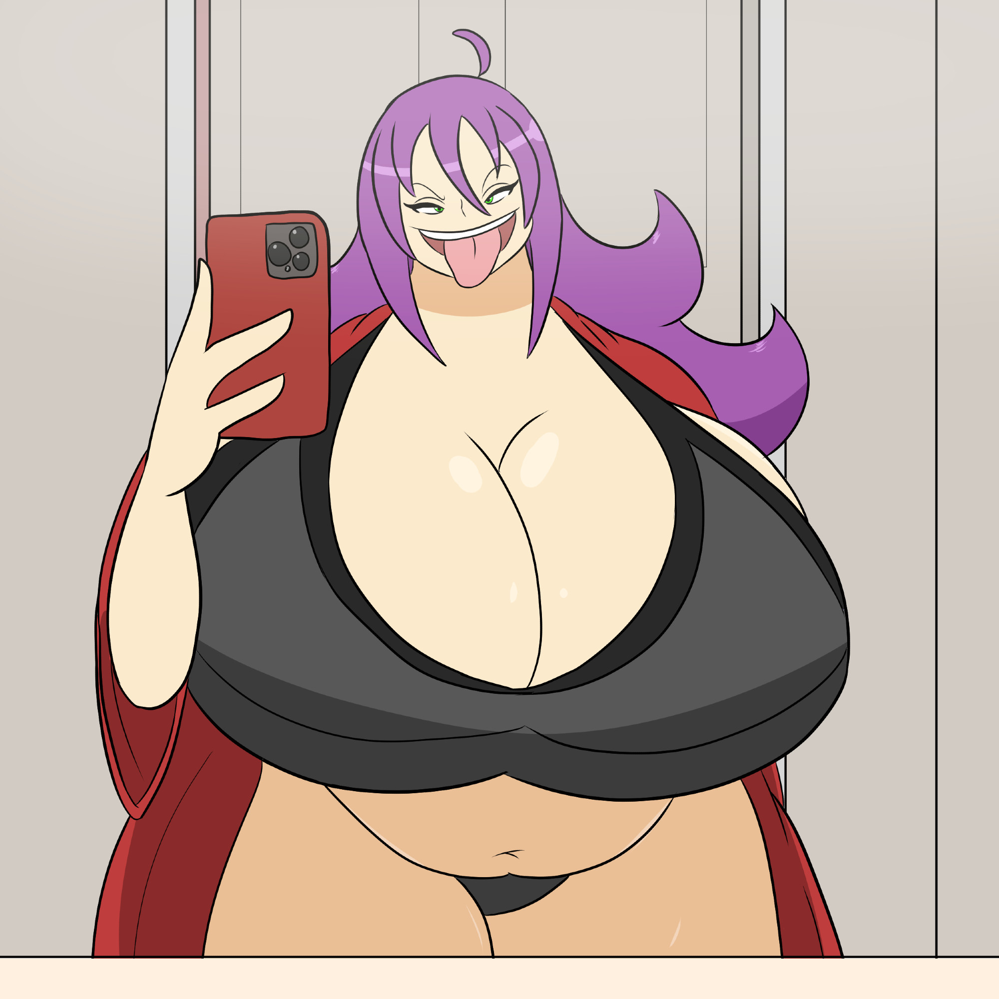 breasts, female, huge breasts, igphhangout, purple hair, shelly (igphhangout), tagme