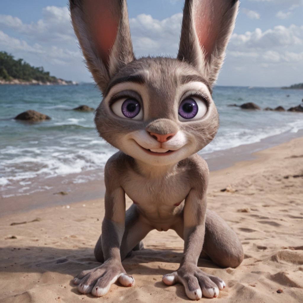 123kubik 3d ai_generated animal_genitalia beach cameltoe cute cute_eyes cute_face disney exhibitionism judy_hopps outdoors outside paws pussy rabbit realistic sea small_breasts vagina zootopia