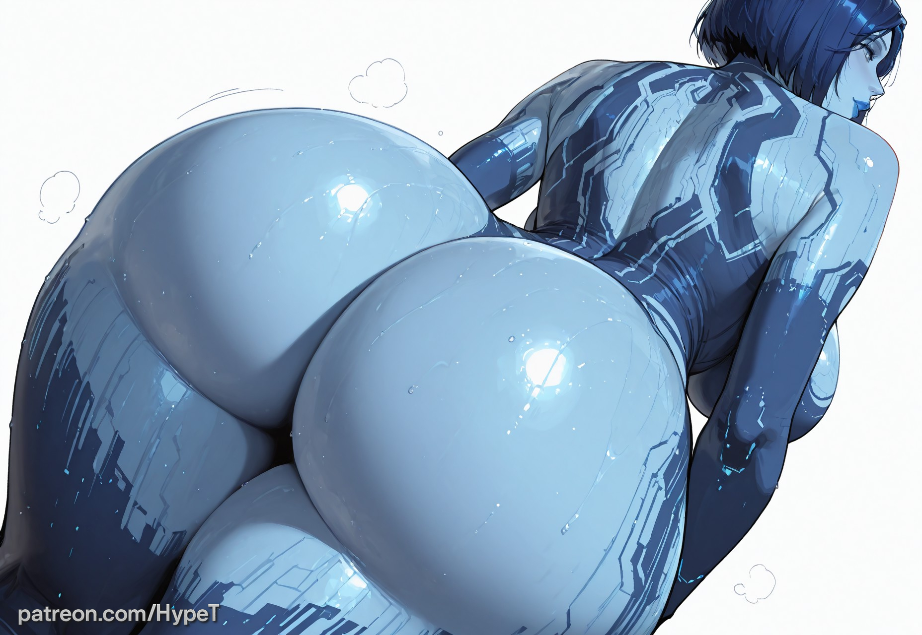 1girls, ai generated, alternate version at source, ass, ass focus, back view, big breasts, big butt, blue body, blue eyes, blue hair, blue lips, bubble butt, cortana, fat ass, female, female only, halo (game), halo (series), halo 4, hips, hips wider than shoulders, huge ass, huge breasts, hypet, short hair, tagme, thick, thick ass, thick body, thick butt, thick hips, thick legs, thick thighs, thighs, wide hips, wide thighs