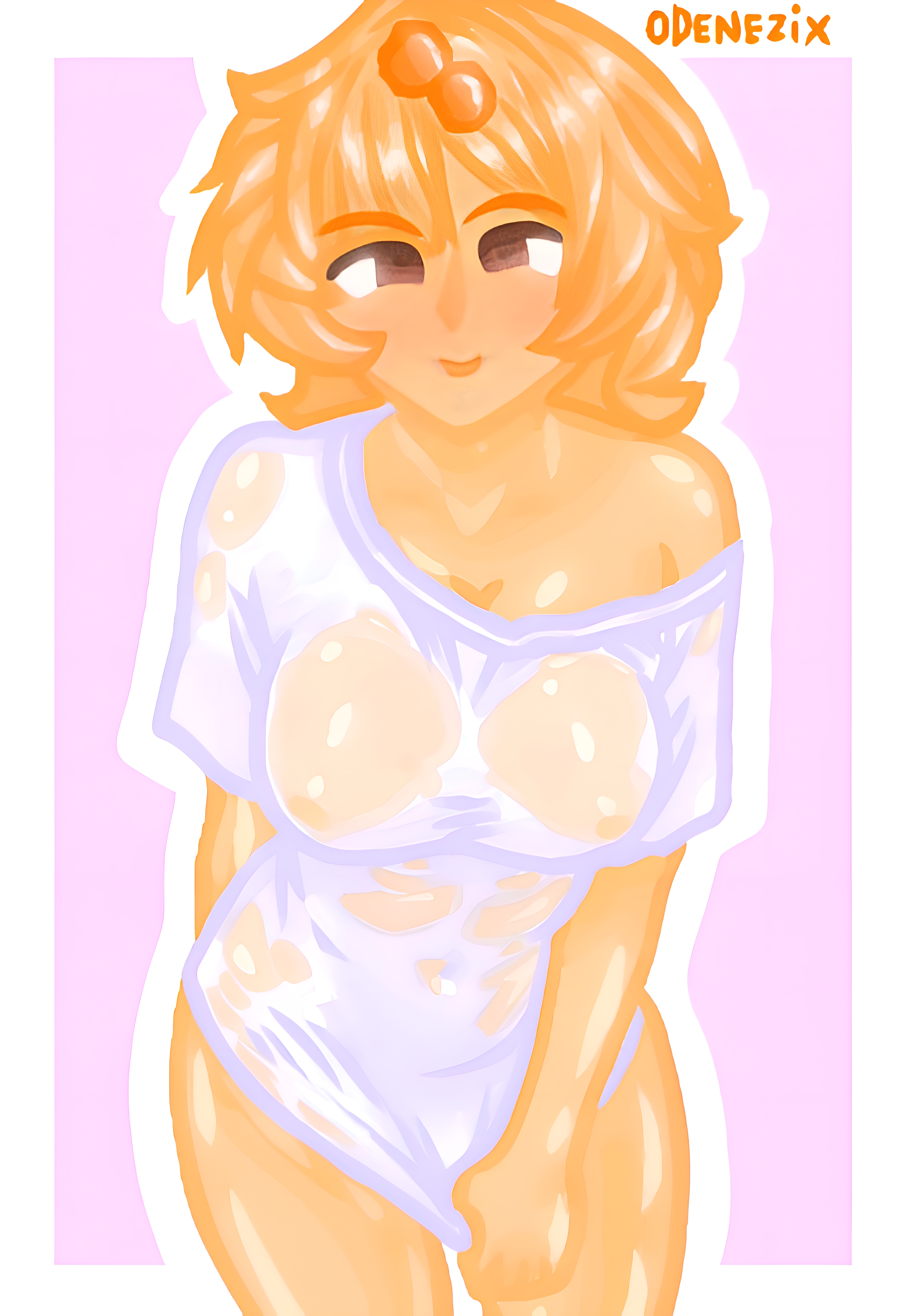 4k, 4k resolution, breasts, cute, cute face, cute style, female, female focus, female only, high quality, high resolution, honey, honey (food), mellie (odenezix), nipple slip, nipples, odenezix, original character, pulling clothing, shirt, shirt pull, slime, slime girl, standing, t-shirt, translucent, translucent clothing, translucent topwear, white shirt