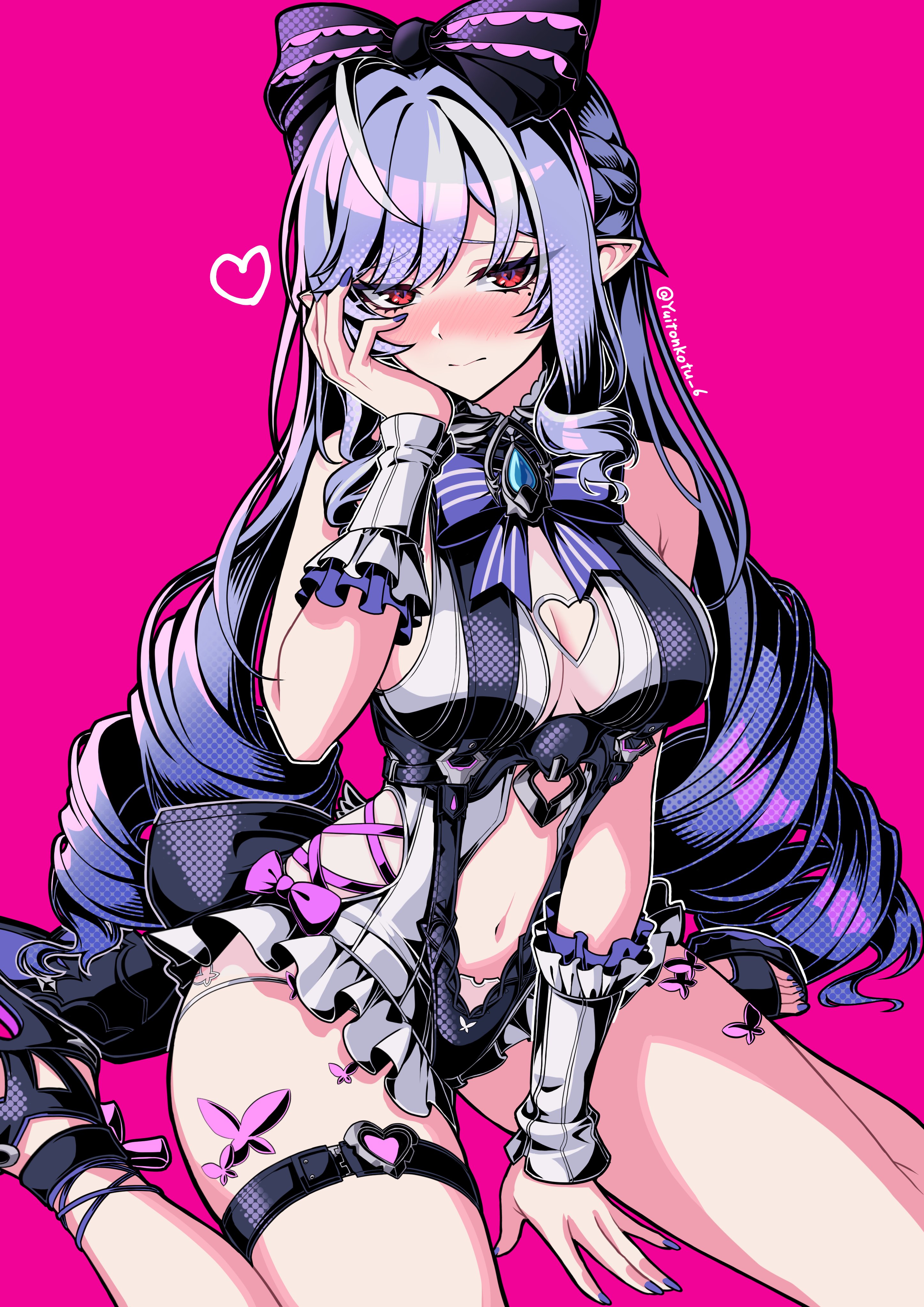 1girls, breasts, exposed breasts, female, hoyoverse, legs, long hair, mihoyo, official alternate costume, purple hair, red eyes, swimsuit, vivian banshee, vivian banshee (iris of the shore), white swimsuit, zenless zone zero