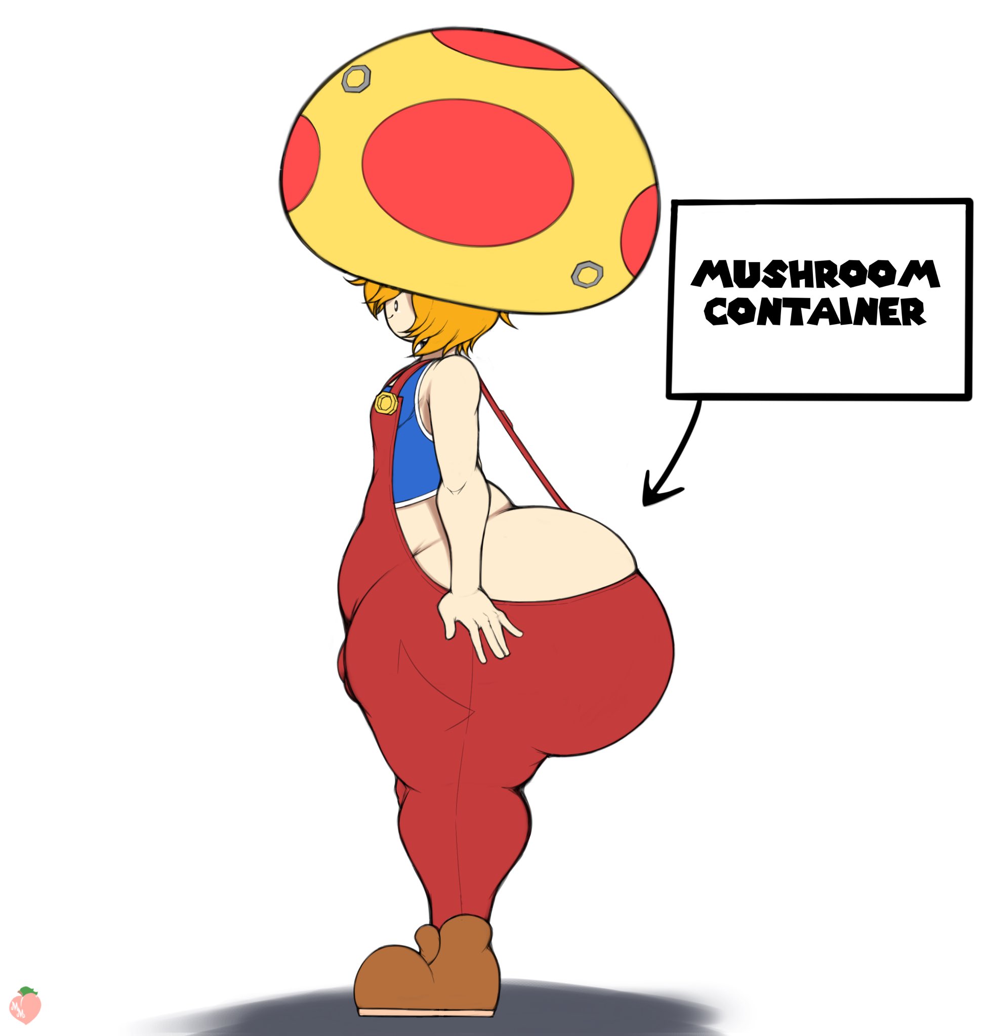 1boy, ass, ass cleavage, ass focus, big ass, big ass (male), big butt, dumptruck ass, evil container, femboy, huge ass, huge butt, large ass, low-riding, male, male only, mario (series), masterson mansion, nataliebum25, nintendo, oc, overalls, rusty (nataliebum25), thick thighs, toad (mario), wide hips