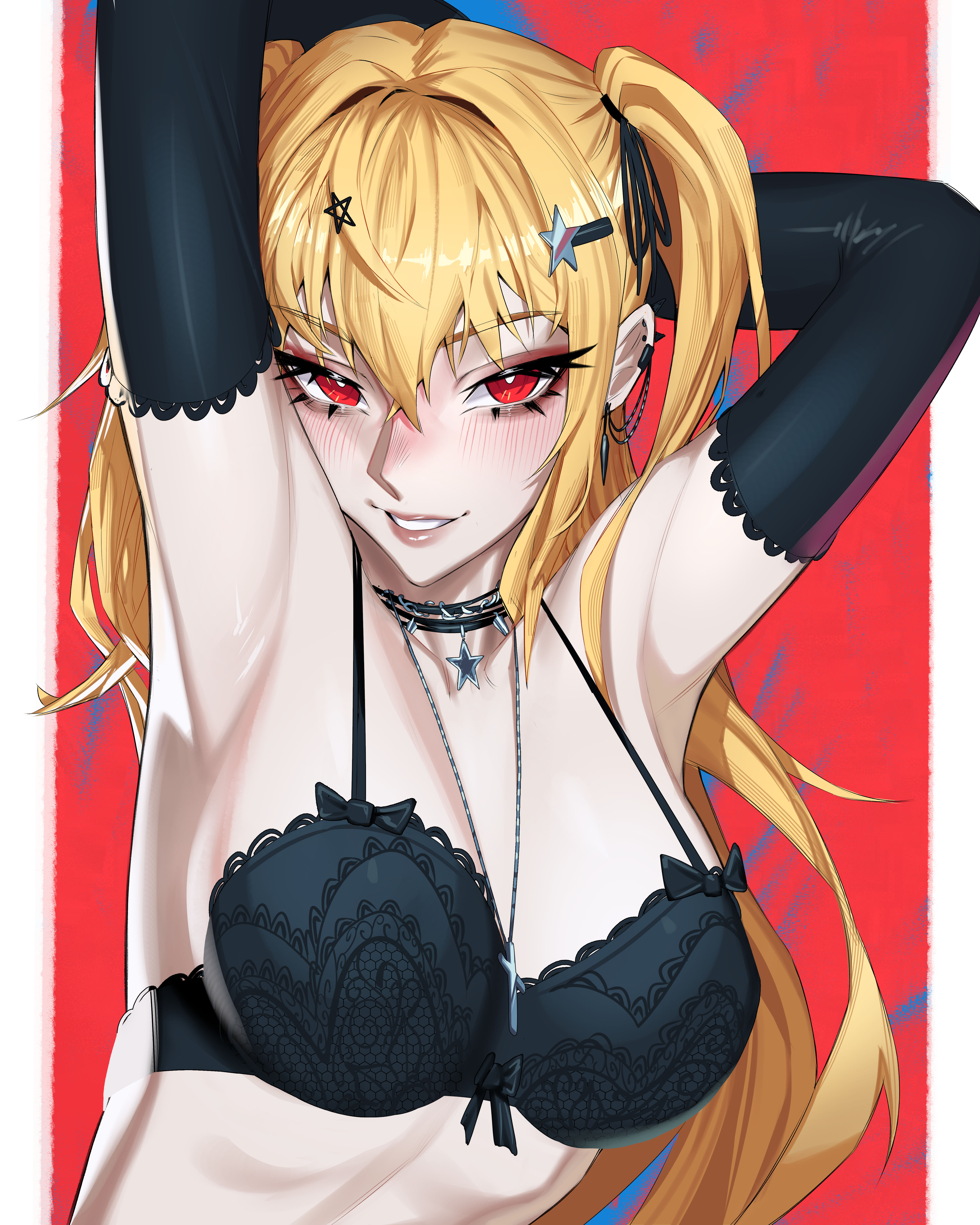 1girls, big breasts, blush, blushing at viewer, breasts, death note, female, female focus, female only, light skin, light-skinned female, looking at viewer, misa amane, orouu, parted lips, smile, smiling, smiling at viewer, solo, solo female, solo focus