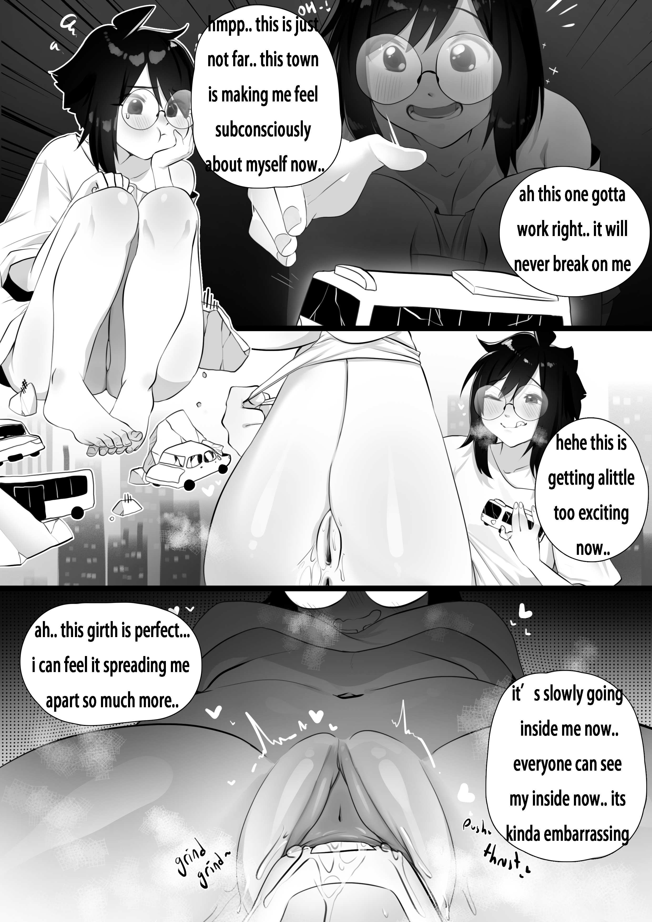 black and white, city, female, giantess, girl, littlefevil, masturbation, train