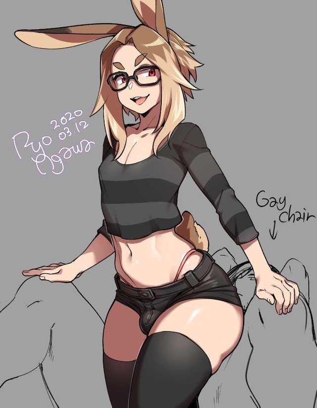 2boys, already uploaded, animal ears, bulge, bunny ears, bunnyboy, femboy, girly, glasses, male, male only, ryo agawa, solo focus, tagme, tail, thighhighs, trap, yaoi